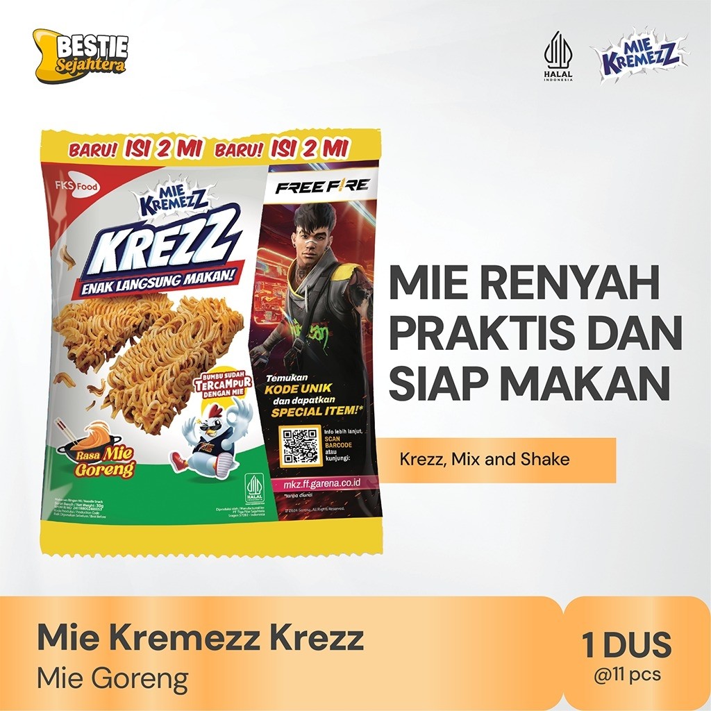 Warung Bestie Mie Kremezz Krezz - Mie Goreng - 1 karton (6renceng) -  66 Pcs - 30gr
