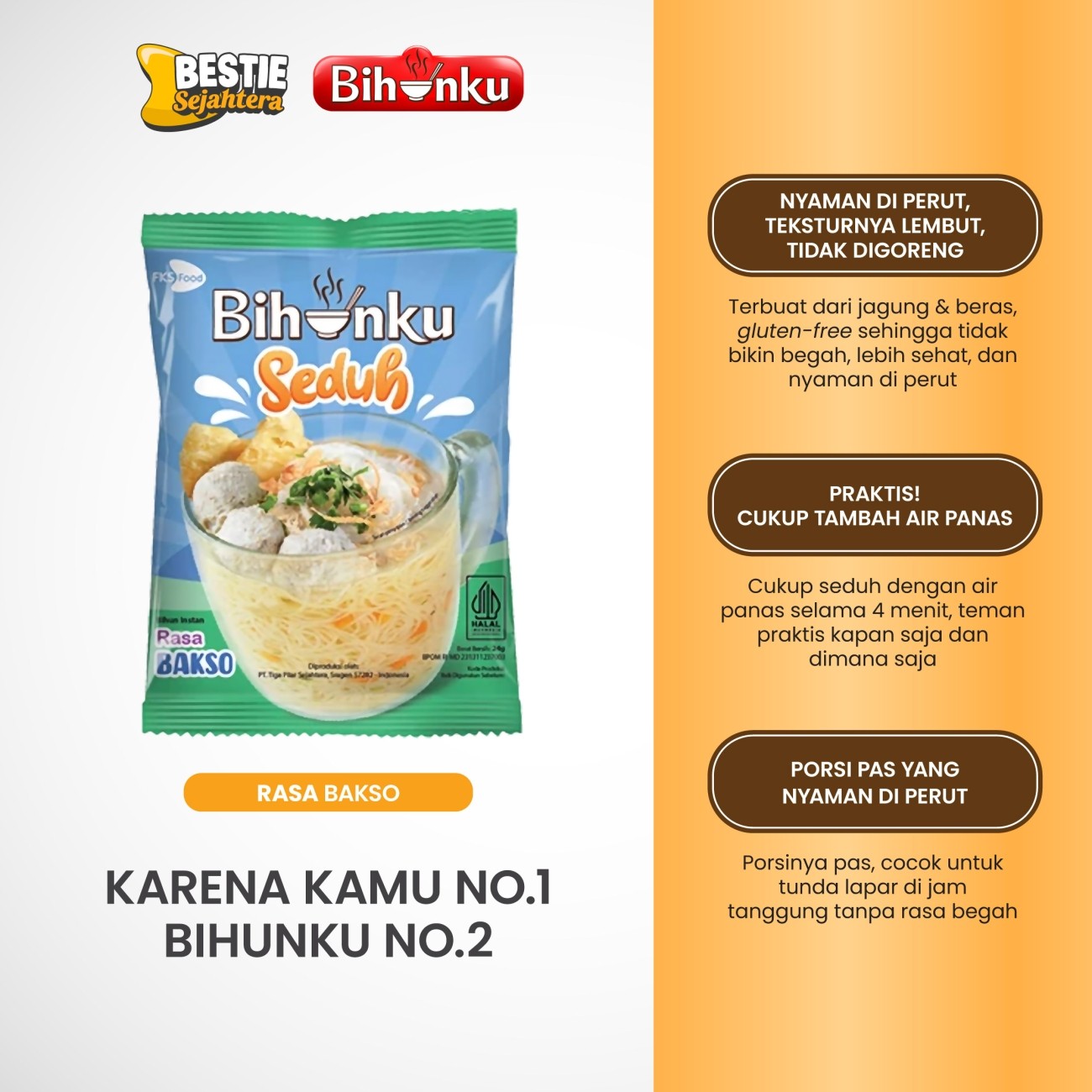 Warung Bestie Paket 1 Karton Bihunku Seduh Bakso 120 pcs - Bihun Kuah Instan Sehat Rendah Kalori - 24 gr