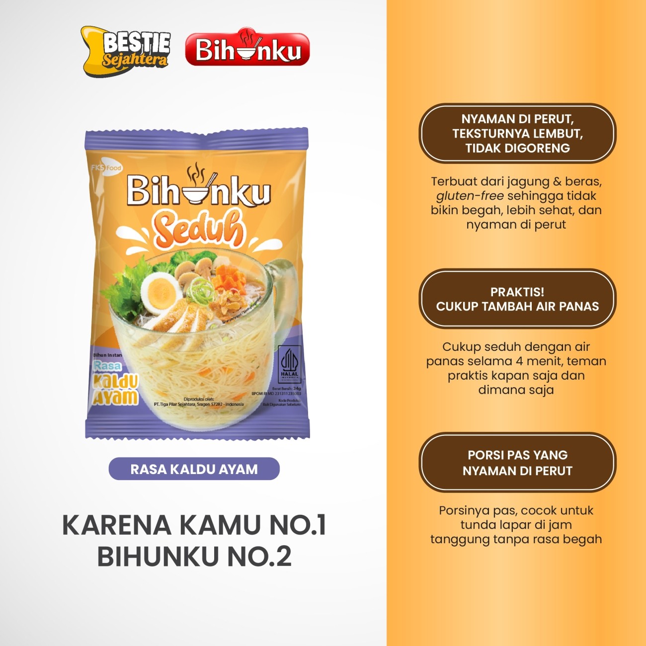 Warung Bestie Bihunku Instant - Seduh Kaldu ayam - 1 Karton - 120 Pcs - 24gr