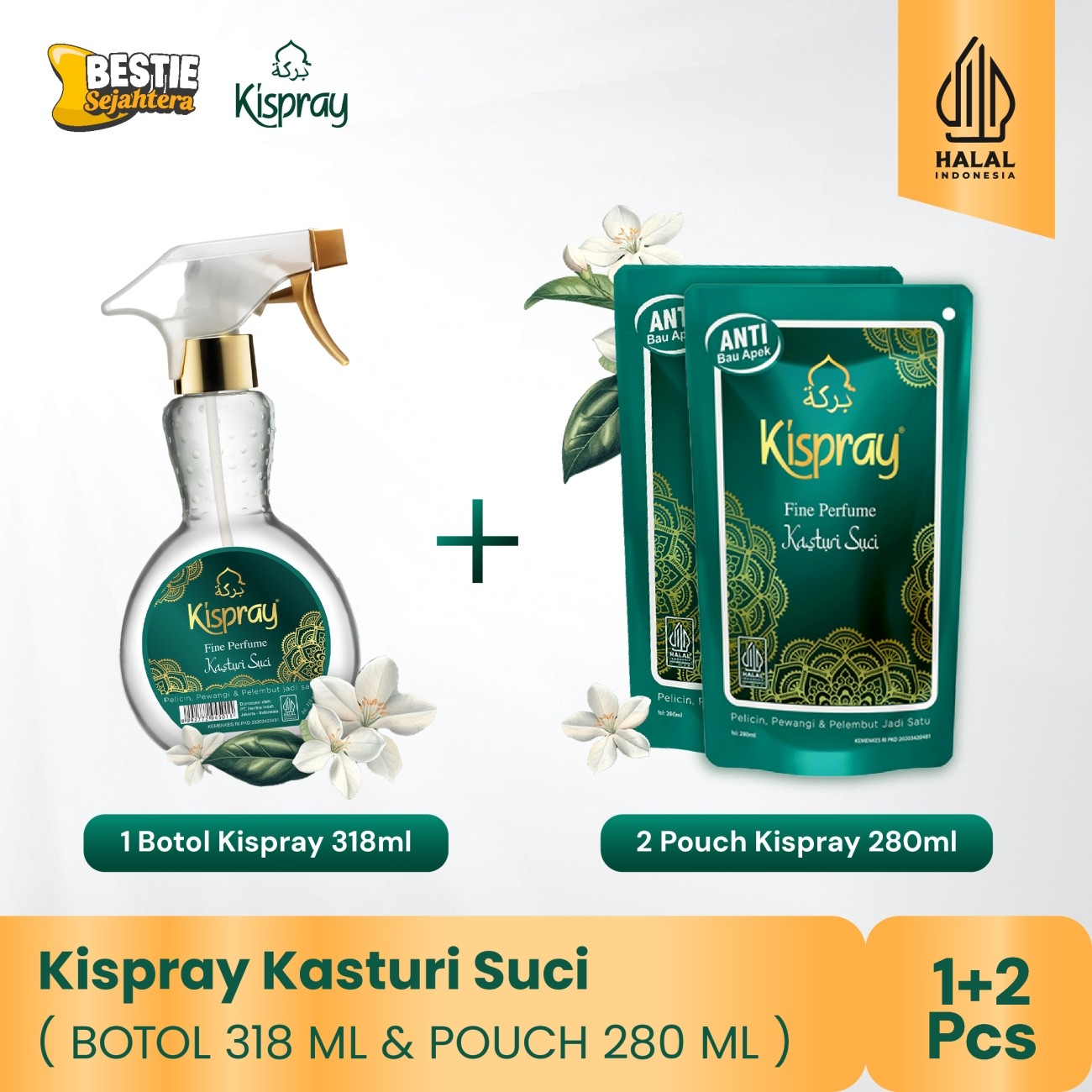 Warung Bestie Kispray Kasturi Suci - Paket Bundling - 1 Botol 318ml  - dan - 2 Pouch 280ml