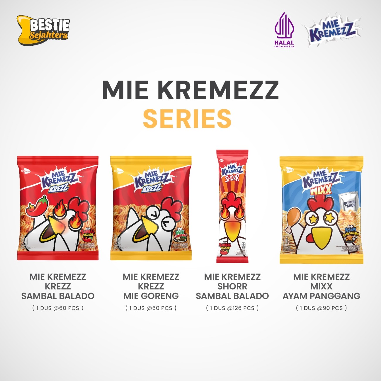 Warung Bestie Mie Kremezz Shorr - Sambal Balado - 1 Karton - 126 Pcs - 16gr