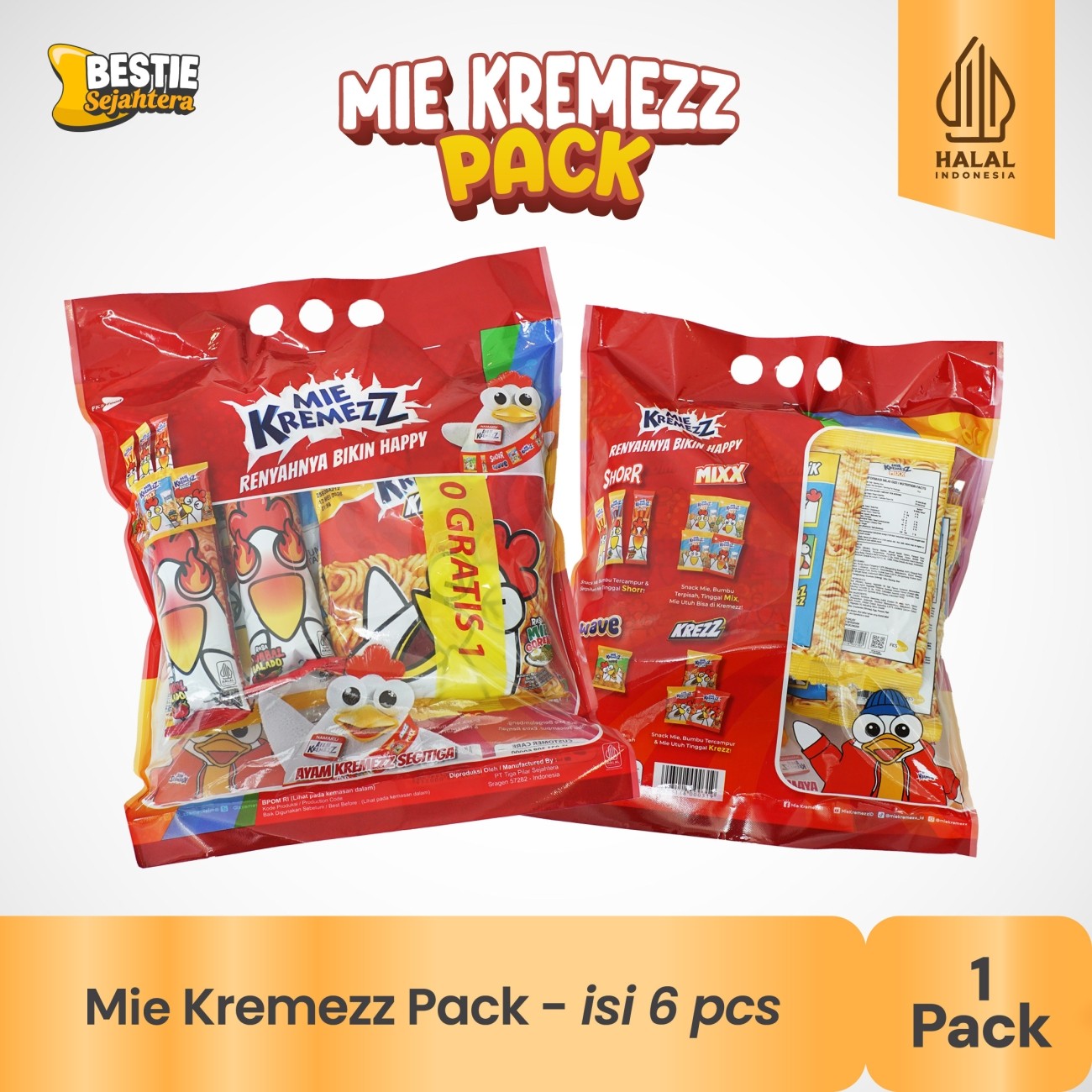 Warung Bestie Mie Kremezz Pack - Isi 6 pcs Mie Kremezz - 1 Pack
