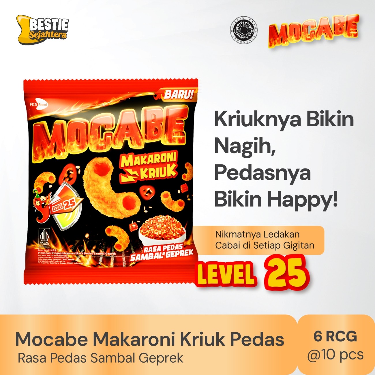 Warung Bestie Mocabe - Sambal Geprek-Small Pack-1 Karton (6 renceng)-60 Pcs-24gr