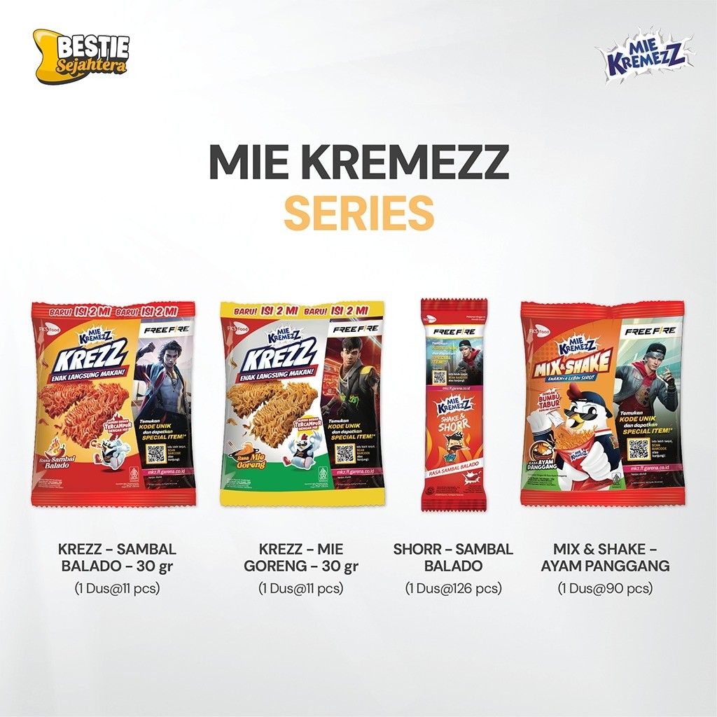 Warung Bestie Mie Kremezz Krezz - Sambal Balado- 1 karton (6renceng) -  66 Pcs - 30g