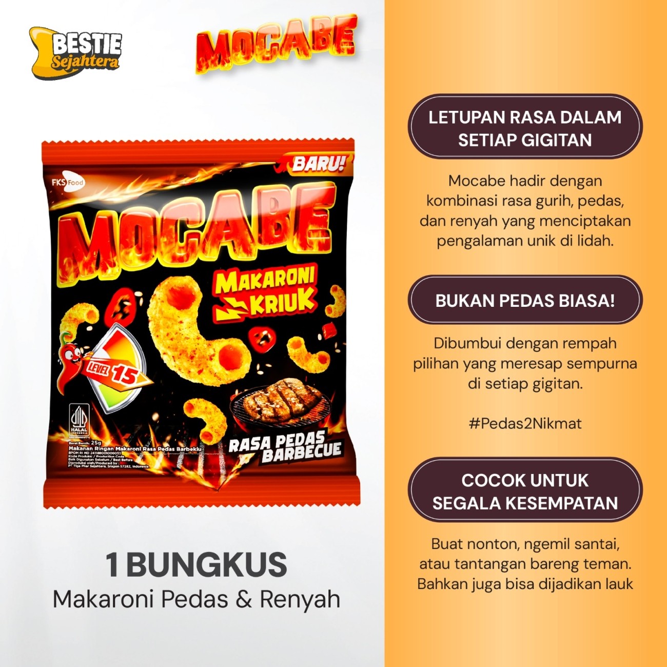 Warung Bestie Paket Bundling - Macaroni Mocabe - Barbecue - 25gr - 6pcs