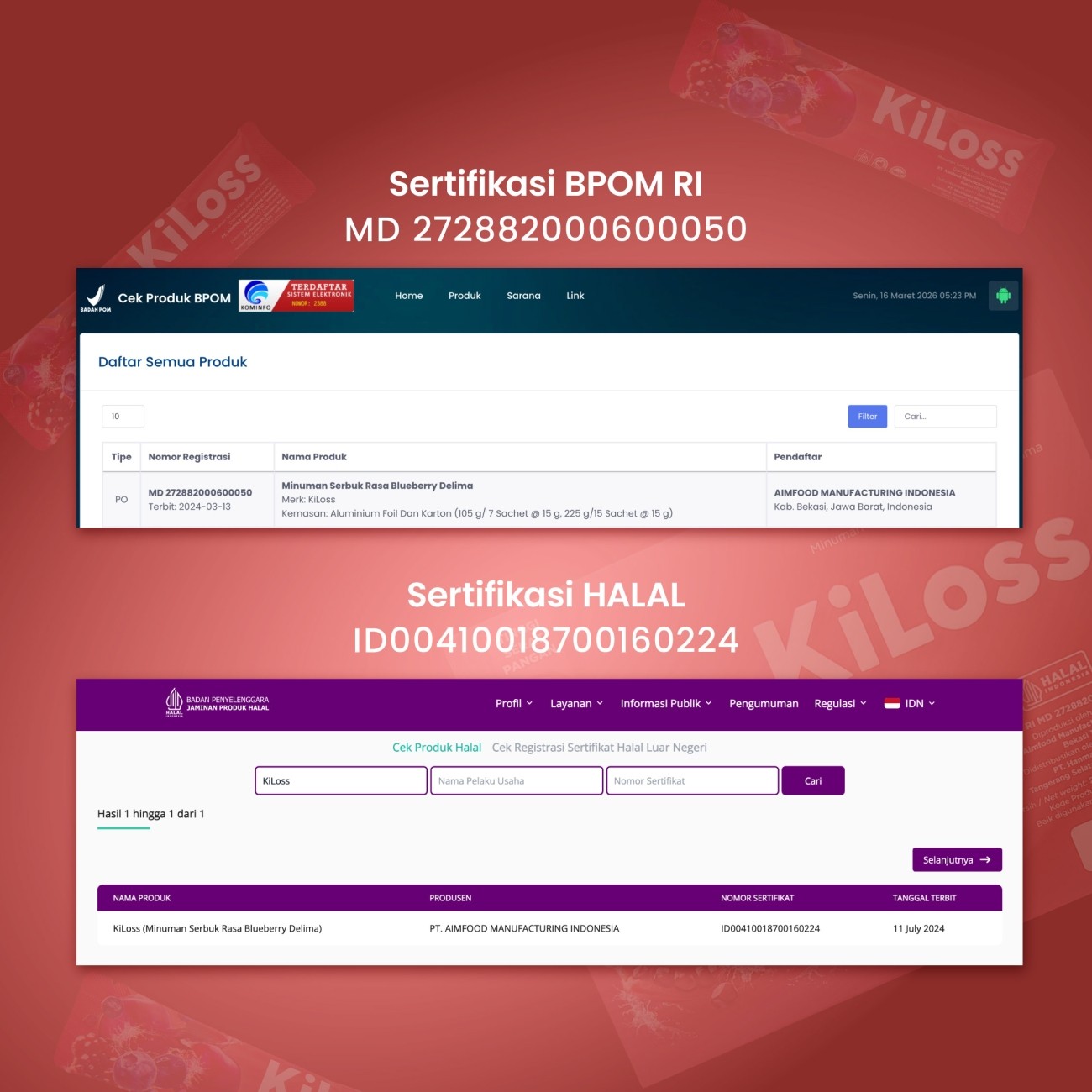 Warung Bestie KiLoss Fiber -  Rasa Blueberry Delima - Minuman Sehat Pendamping Diet Jadi Mudah - 15g - 3 Sachet