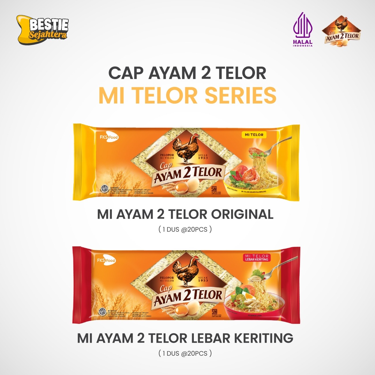 Warung Bestie Mi Cap Ayam 2 Telor - Original - 1 Karton - 20 Pcs- 200gr