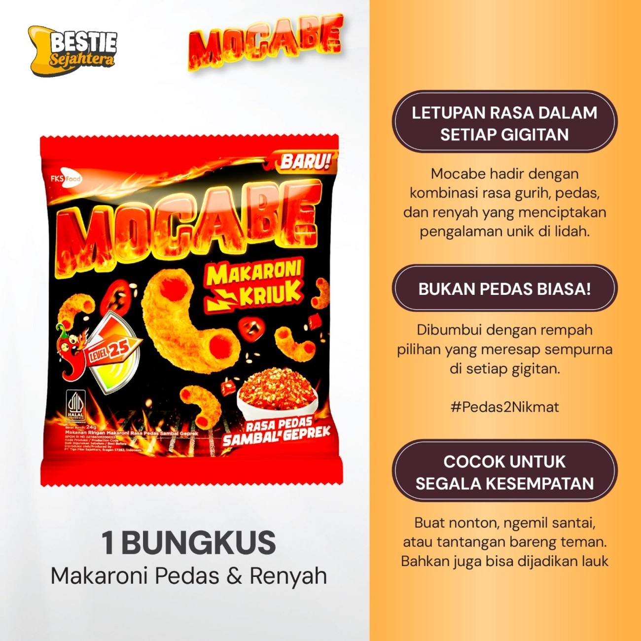 Warung Bestie Mocabe - sambal geprek - Small Pack - 1 renceng (10 pcs ) - 24gr