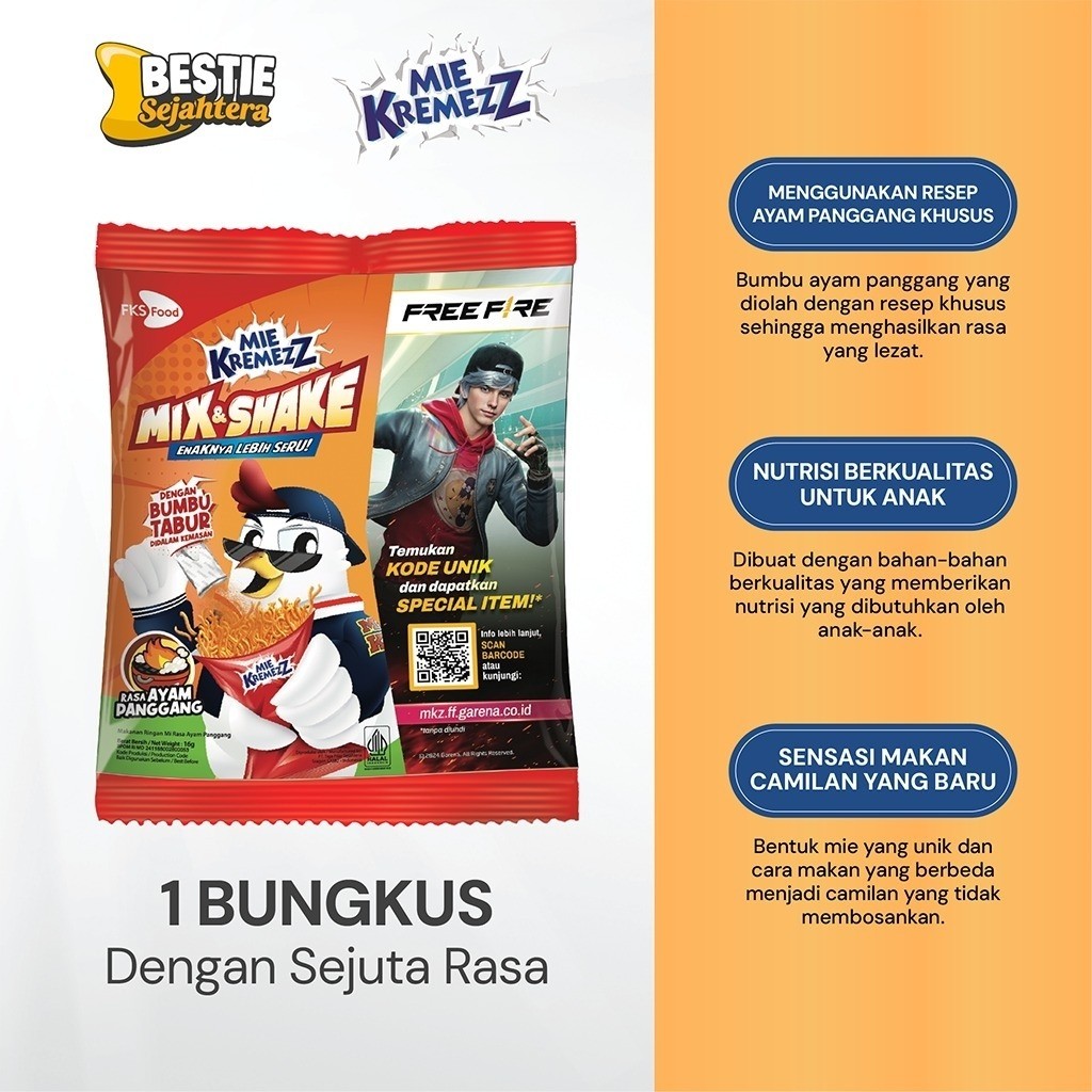 Warung Bestie Mie Kremezz Mix & Shake - Ayam Panggang - Medium Pack - 16 gr