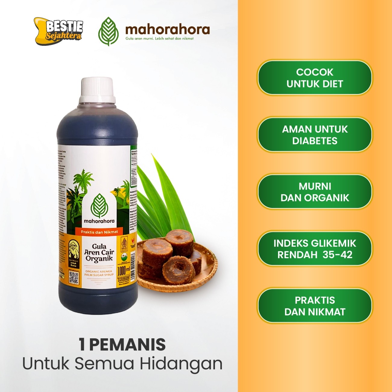 Warung Bestie Mahorahora - Gula Aren Cair  - Halal - 1 Liter - 1 Botol