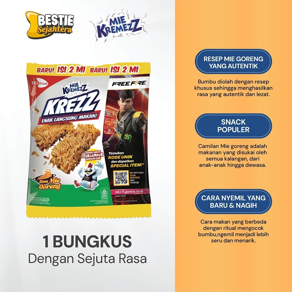 Warung Bestie Mie Kremezz Krezz - Mie Goreng - 1 karton (6renceng) -  66 Pcs - 30gr