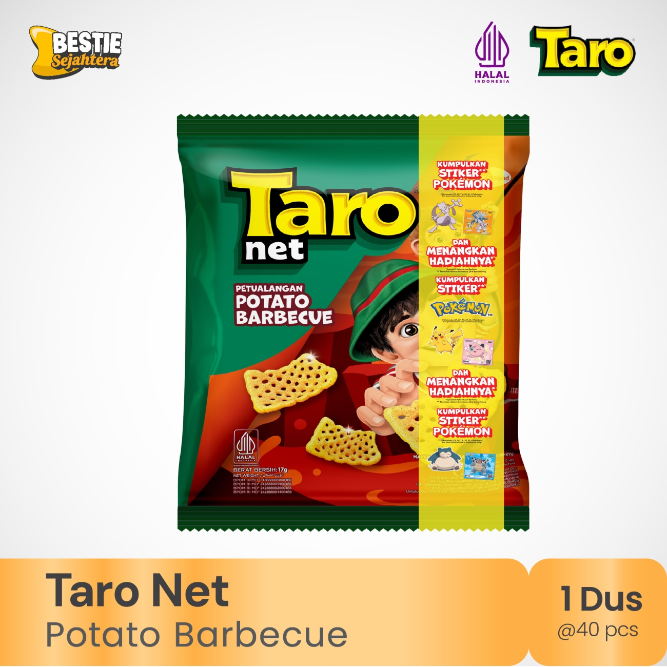 Taro Barbeque - 1 Karton (4renceng) - 40 Pcs - 17gr