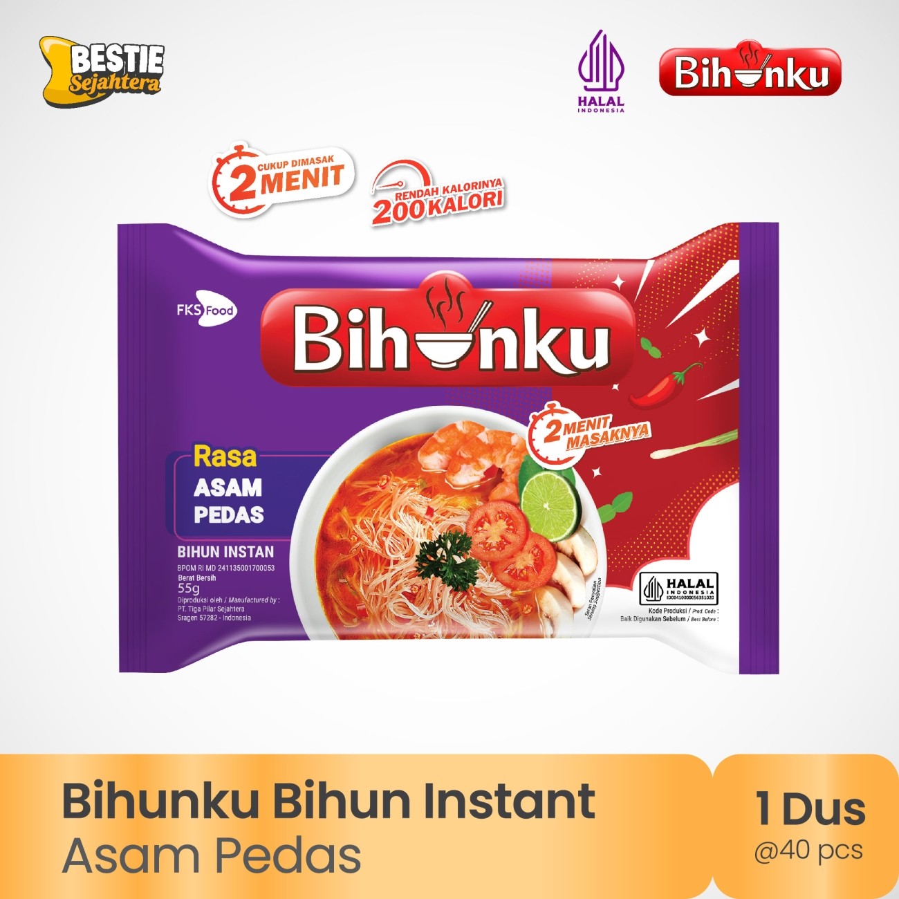 Warung Bestie Bihunku Instant Bakso Sapi - 1 Karton - 40 Pcs - 50gr