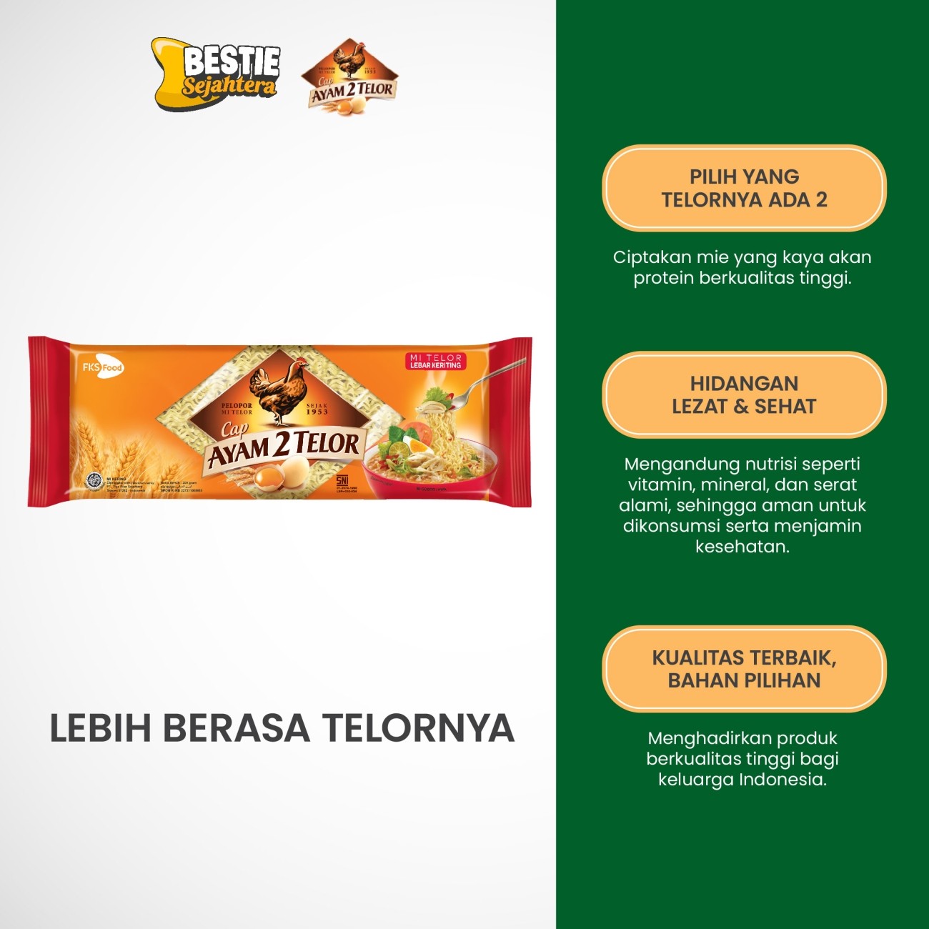 Warung Bestie Mi Cap Ayam 2 Telor - Lebar Keriting - 1 karton - 20 Pcs - 200gr