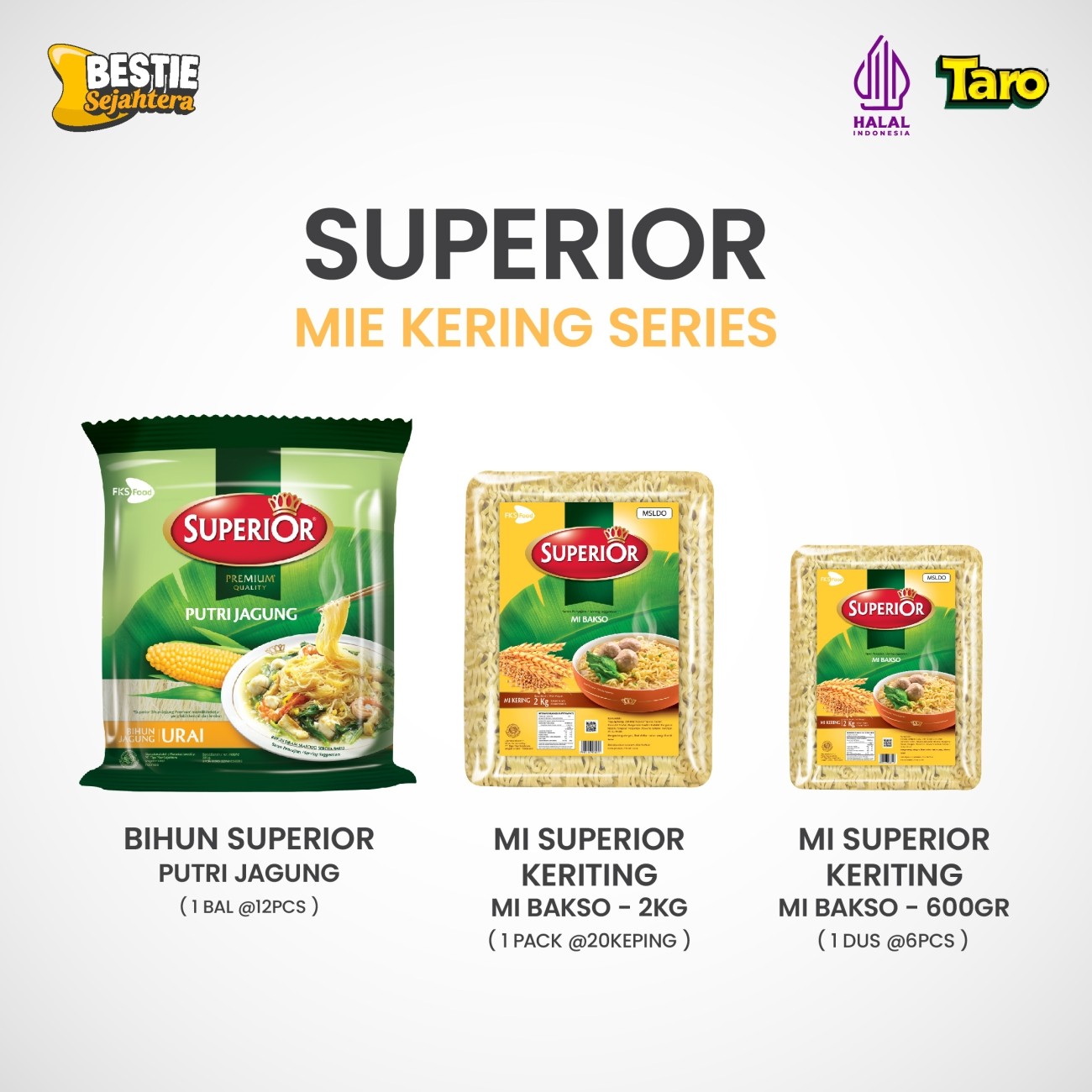Warung Bestie Paket Bundling - Mi Superior Keriting - Mi Bakso - 12 Keping - 6pcs