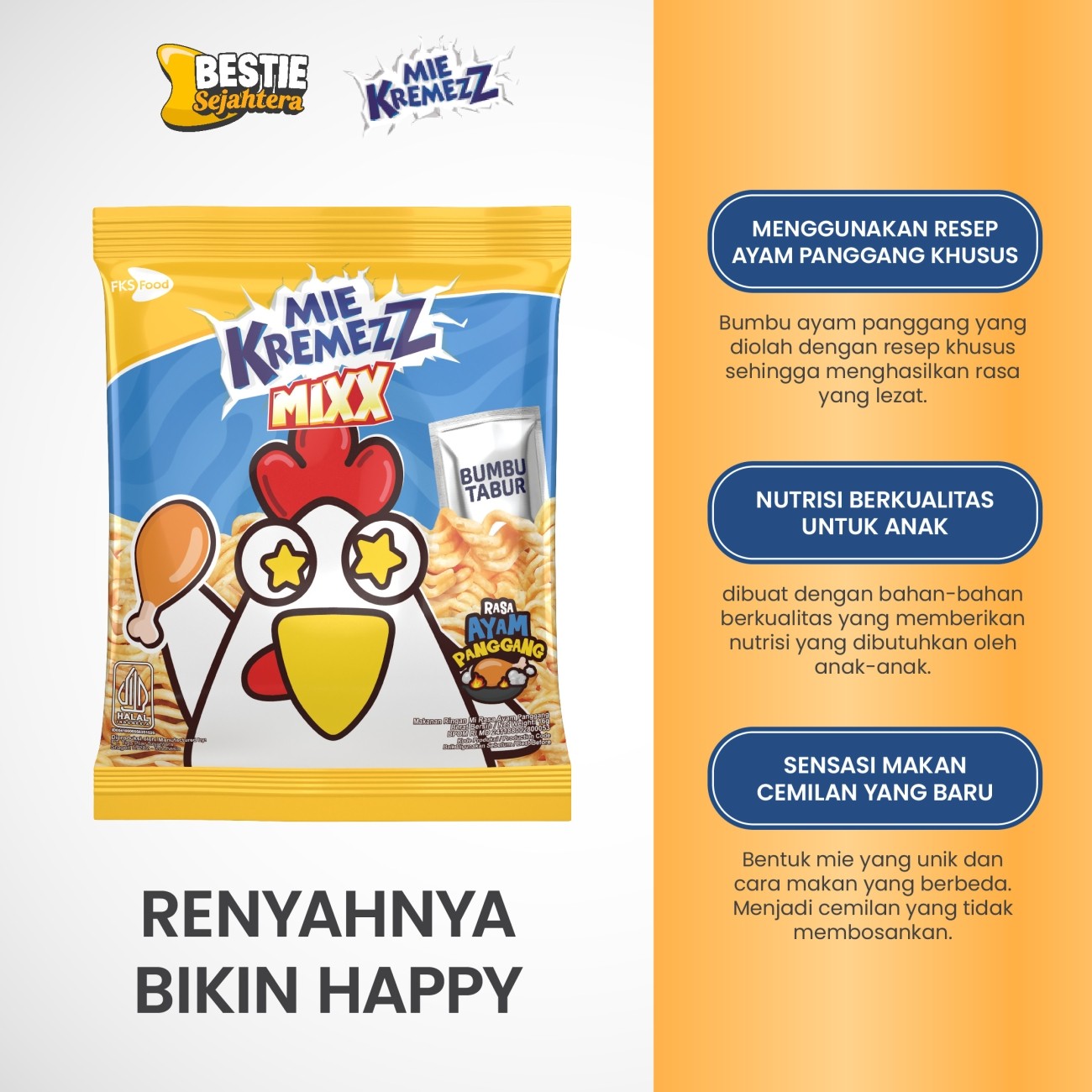 Warung Bestie Mie Kremezz Mixx - Ayam Panggang 16 gr - 90 pcs - 1 Karton