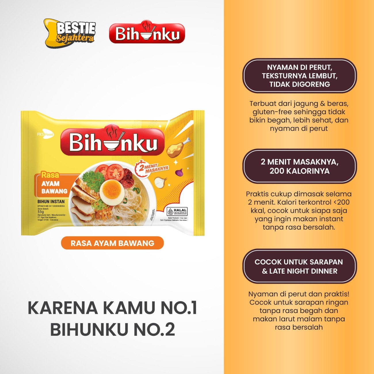 Warung Bestie Bihunku Instant - Ayam Bawang - 1 Karton - 40 Pcs - 55gr
