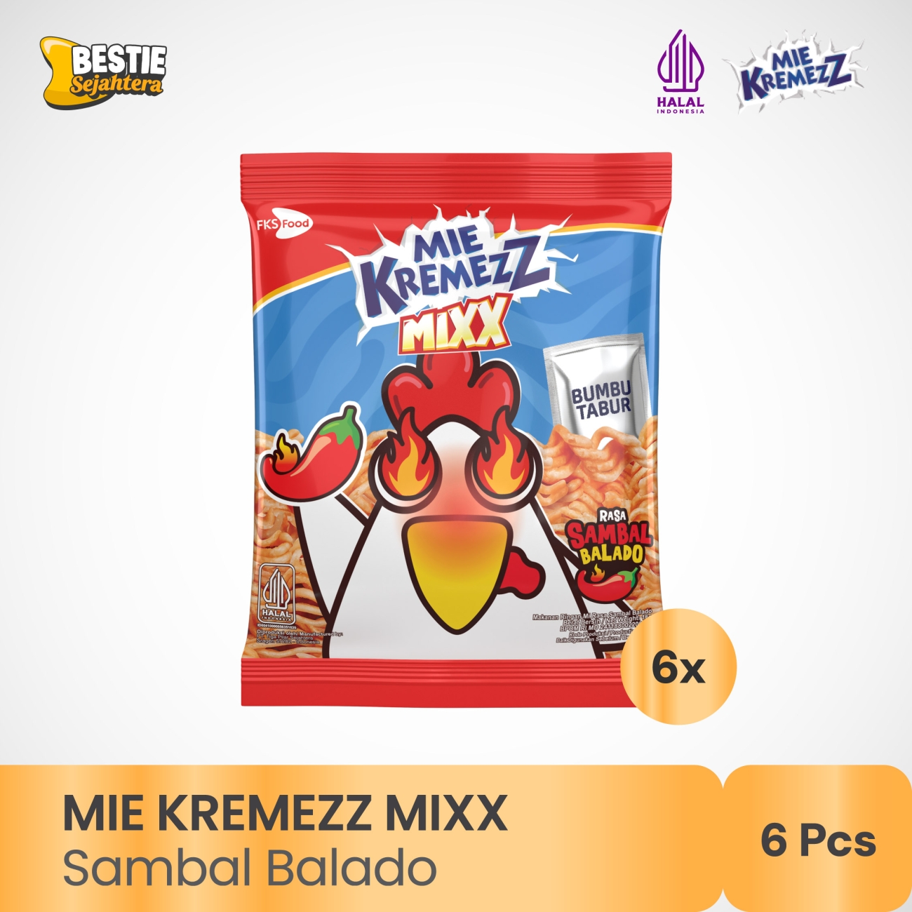 Paket 6 pcs - Mie Kremezz Mixx Hot Chili - 16 gr