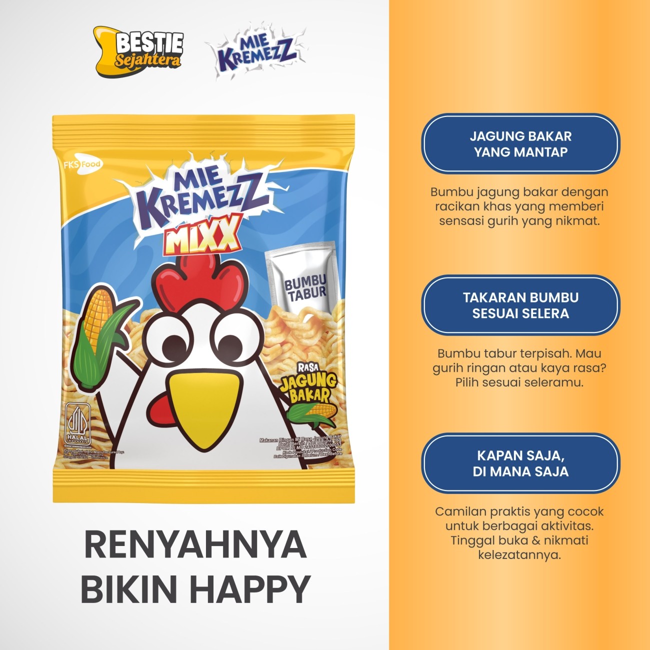 Warung Bestie Paket Bundling Mie Kremezz Mixx Jagung Bakar 12 pcs - Snack Mi Kering Renyah - 16 gr