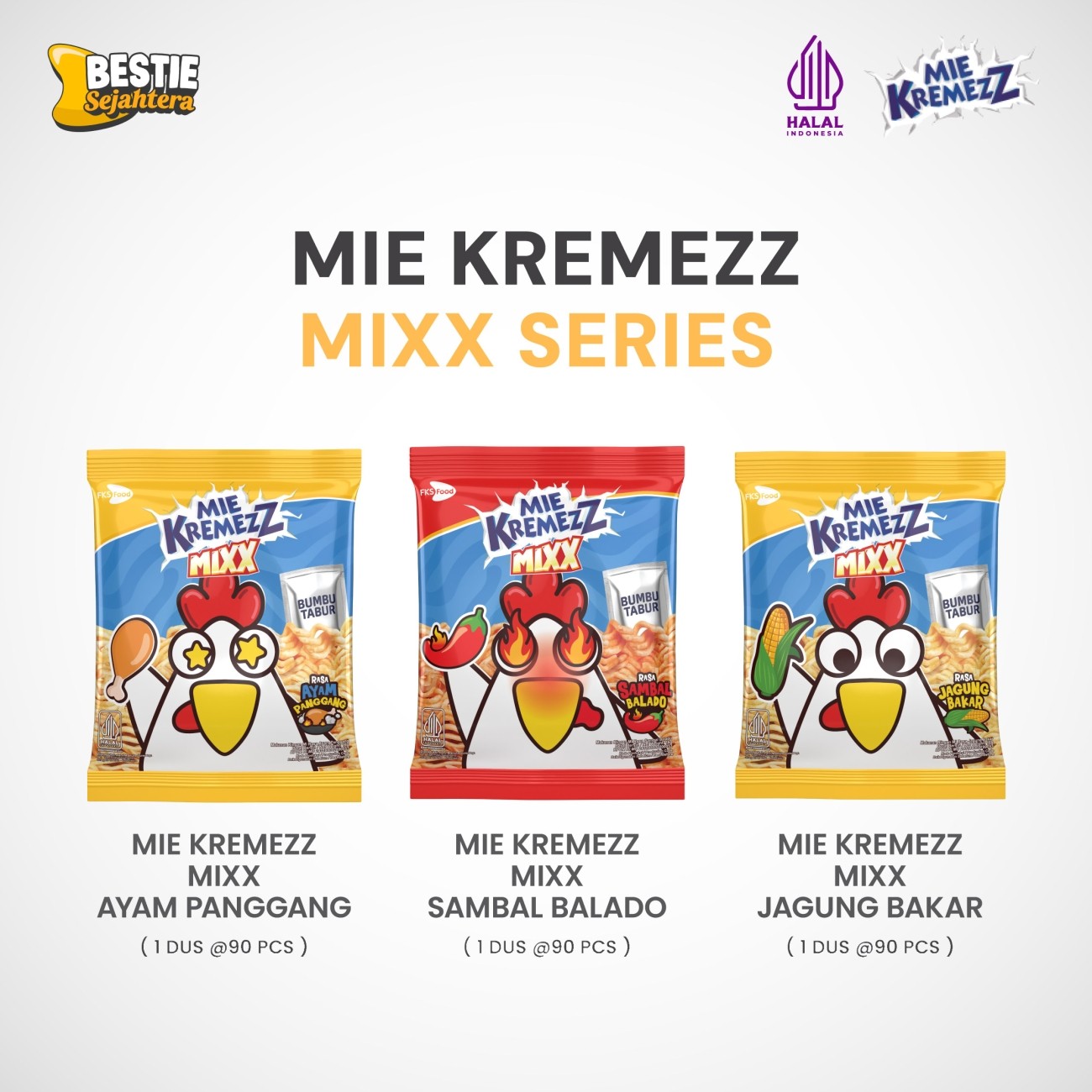 Warung Bestie Paket Bundling Mie Kremezz Mixx Hot Chili 6 pcs - Snack Mi Kering Renyah - 16 gr