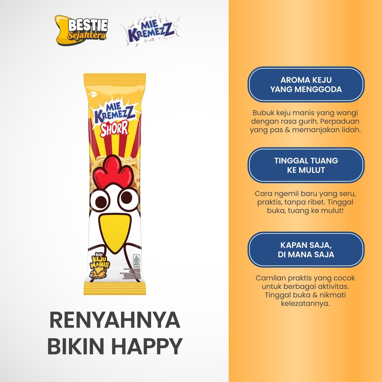 Warung Bestie Paket Bundling Mie Kremezz Shorr Keju Manis 12 pcs - Snack Mi Kering Renyah - 16 gr