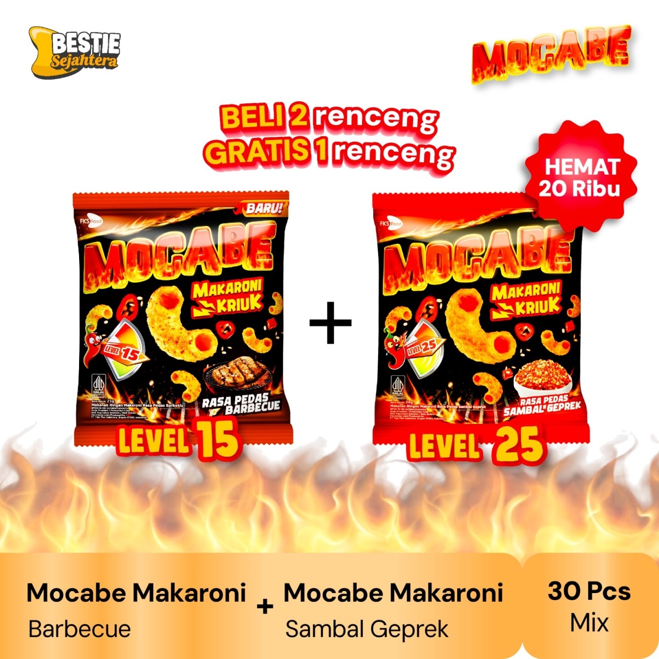 Warung Bestie Mocabe Barbecue - 20pcs - Mocabe geprek - 10pcs(gratis)