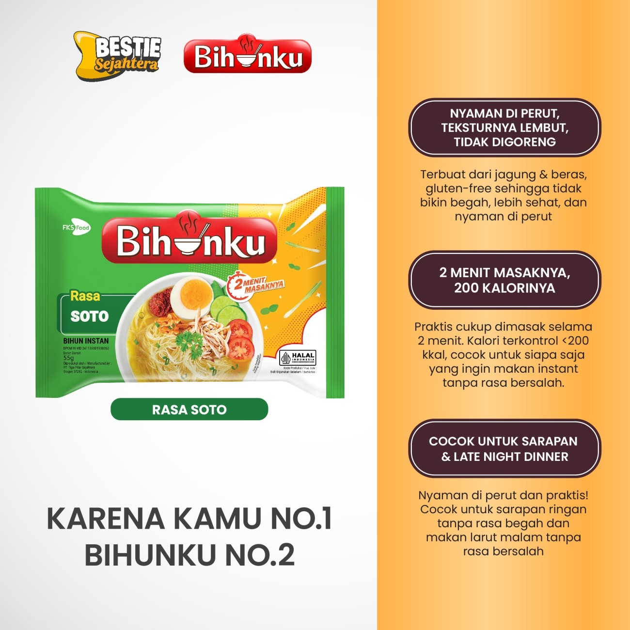 Warung Bestie Bihunku Instant - Seduh Soto - 1 Karton - 120 Pcs - 24gr