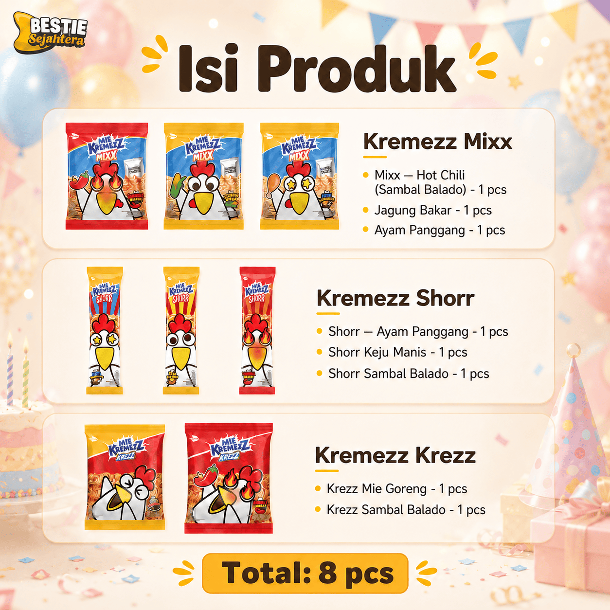 Warung Bestie Mie Kremezz Pack - Isi 8 pcs Mie Kremezz - 1 Pack