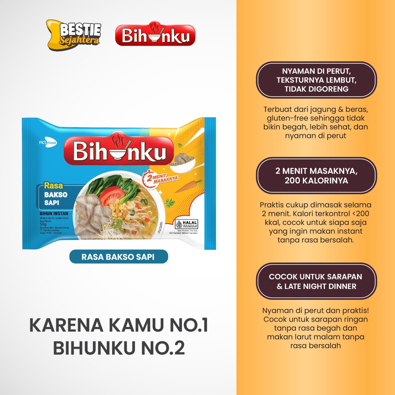 Warung Bestie Paket Bundling - Bihunku Instan - Bakso Sapi- 50gr - 6pcs