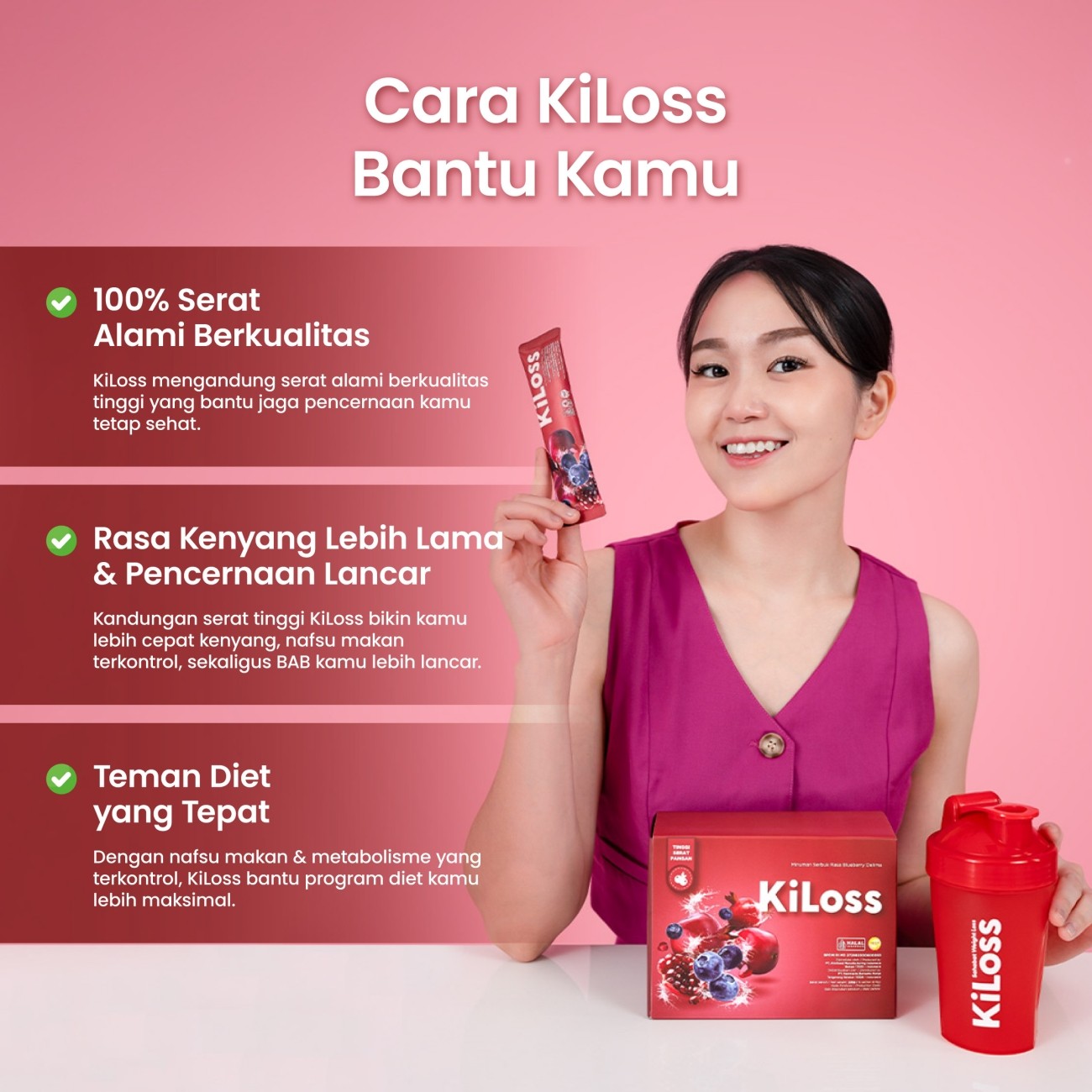 Warung Bestie KiLoss Fiber - Minuman Serat Alami Pendamping Diet Jadi Mudah - Blueberry Delima - 3 Sachet FREE 1 S
