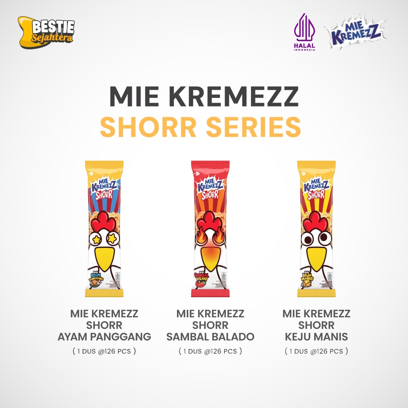 Warung Bestie Paket Bundling Mie Kremezz Shorr Keju Manis 6 pcs - Snack Mi Kering Renyah - 16 gr