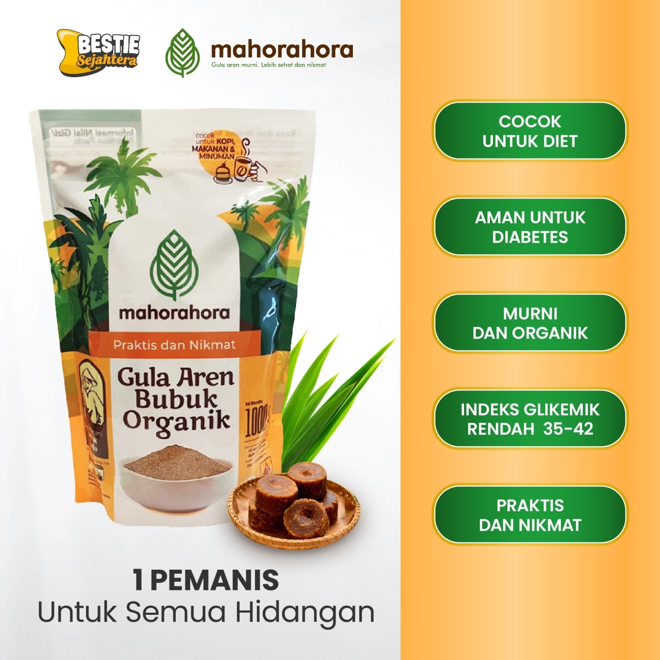 Warung Bestie Mahorahora - Gula Aren Bubuk -  Halal - 500 gr - 1 Pouch