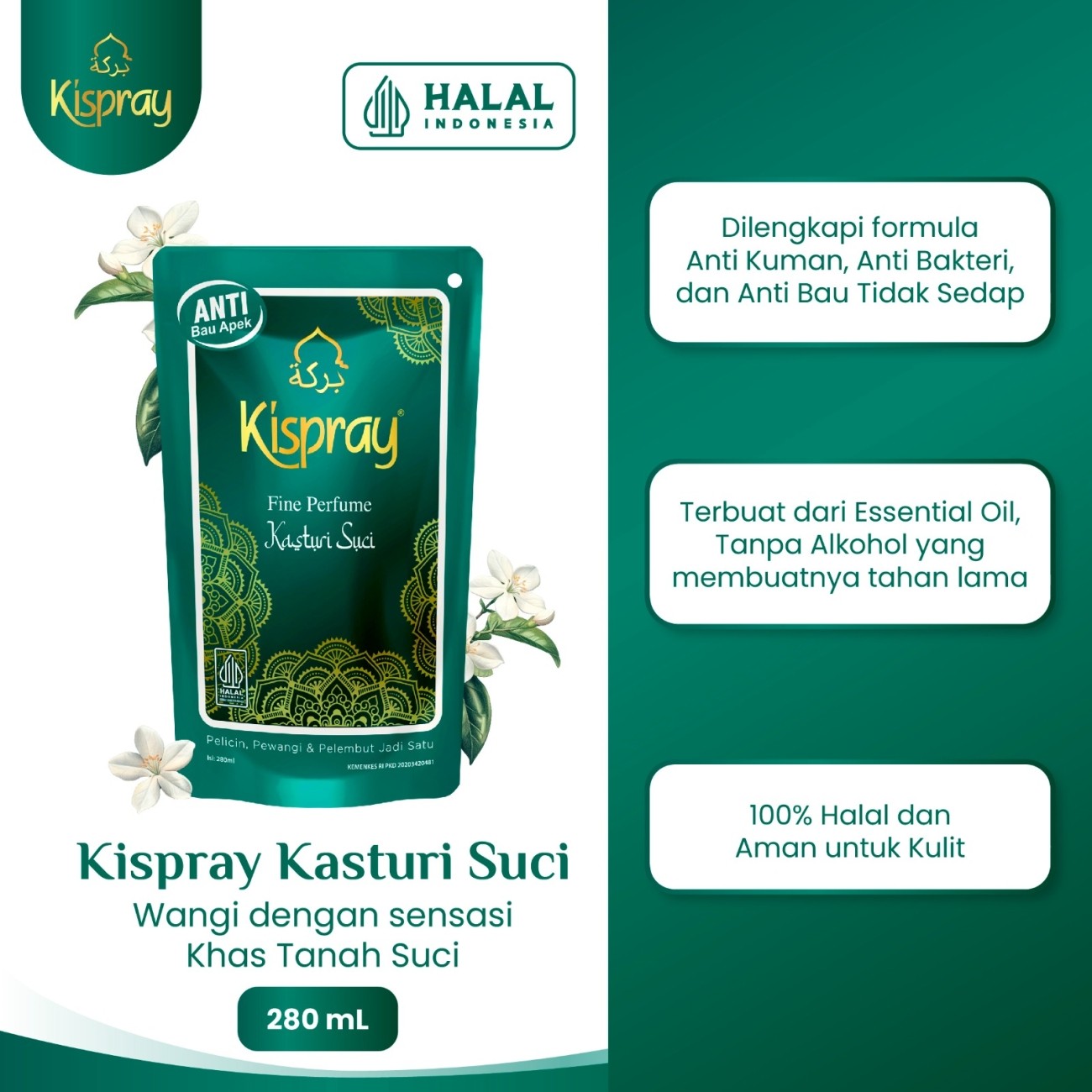 Warung Bestie Promo Beli 6 Dapat 7 Kispray Kasturi Suci Pouch 280 ml - Pewangi Pelicin Pelembut Pakaian Halal
