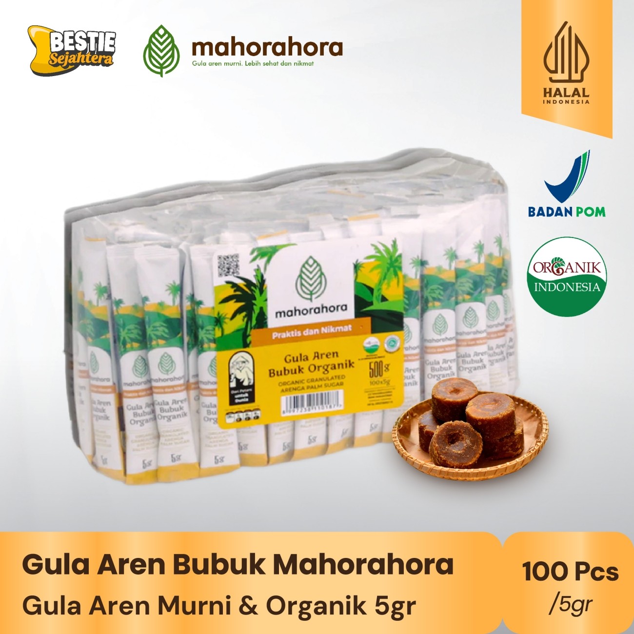 Warung Bestie Mahorahora - Gula Aren Bubuk  -  Halal - 5 gr - 100 Sachet