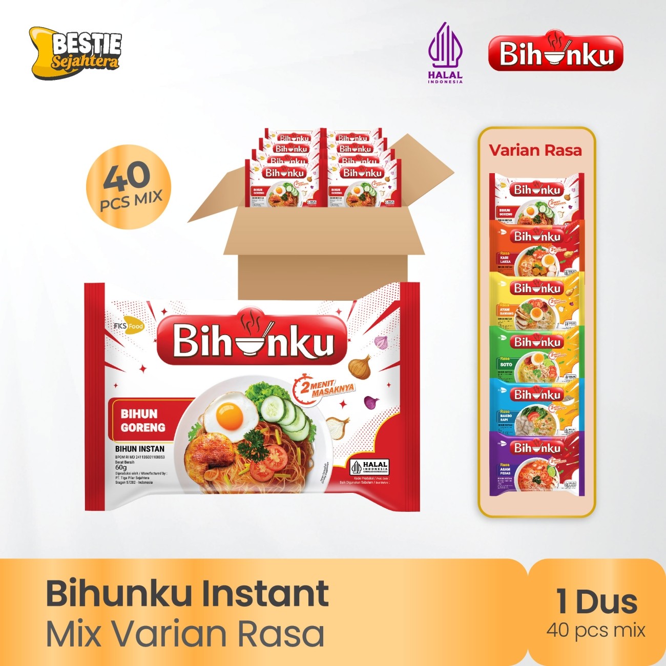 Warung Bestie Bihunku Instant - Mix Rasa - 1 karton - 40 Pcs - 60gr