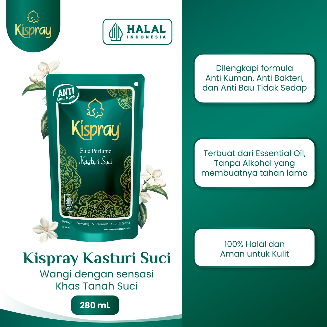 Warung Bestie Kispray Kasturi Suci - Pewangi - Pelicin Pelembut Pakaian  - Halal - Pouch 1 Dus