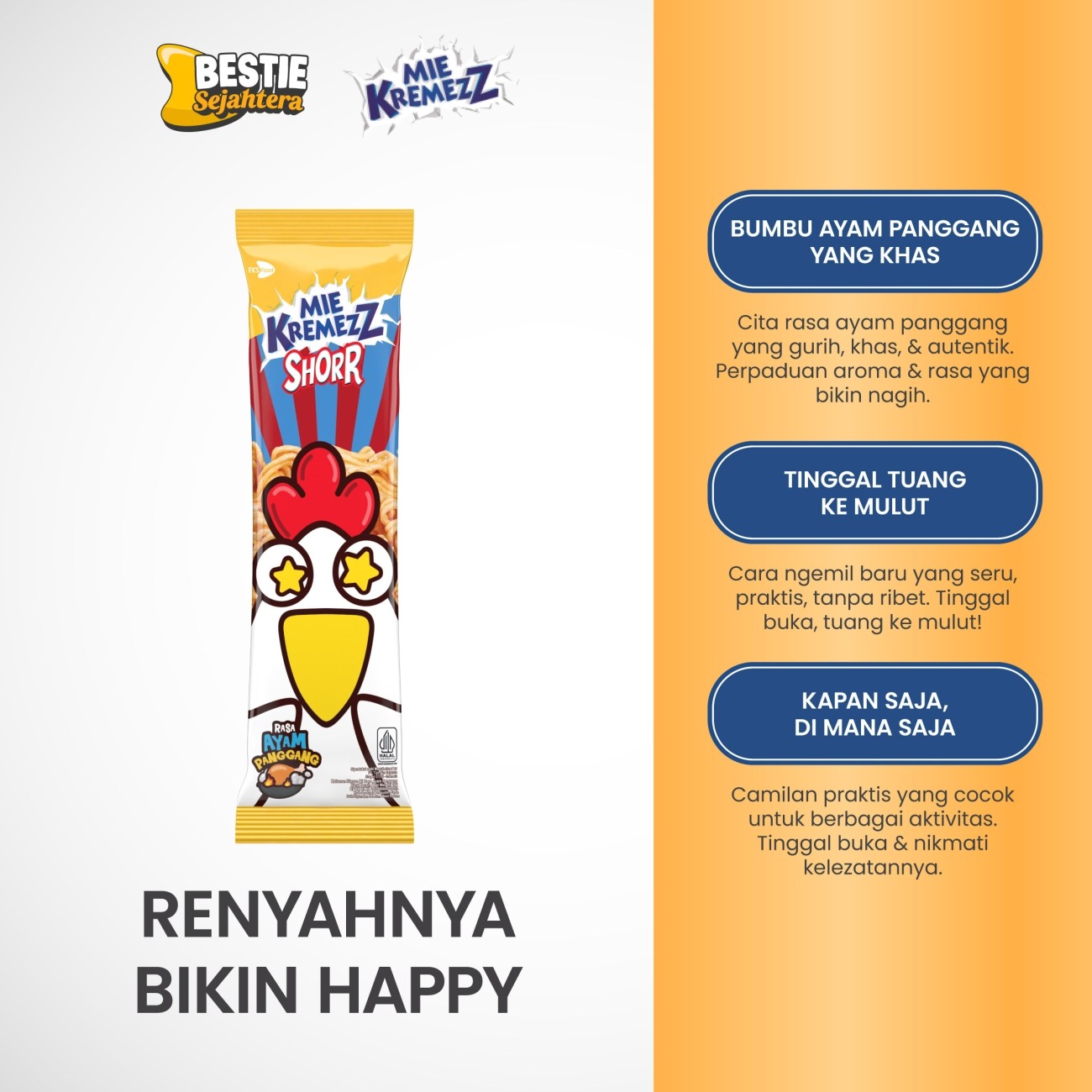 Warung Bestie Paket Bundling Mie Kremezz Shorr Ayam Panggang 12 pcs - Snack Mi Kering Renyah - 16 gr