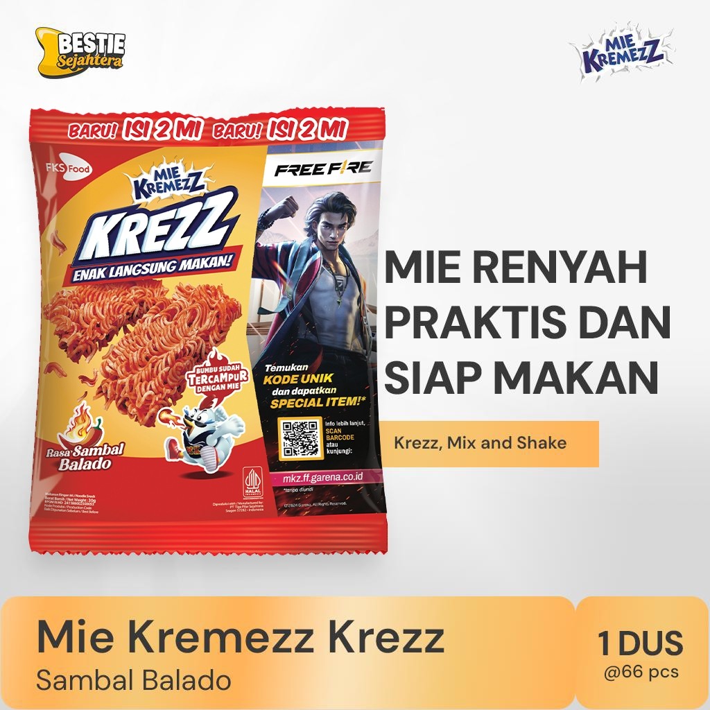 Warung Bestie Mie Kremezz Krezz - Sambal Balado- 1 karton (6renceng) -  66 Pcs - 30g