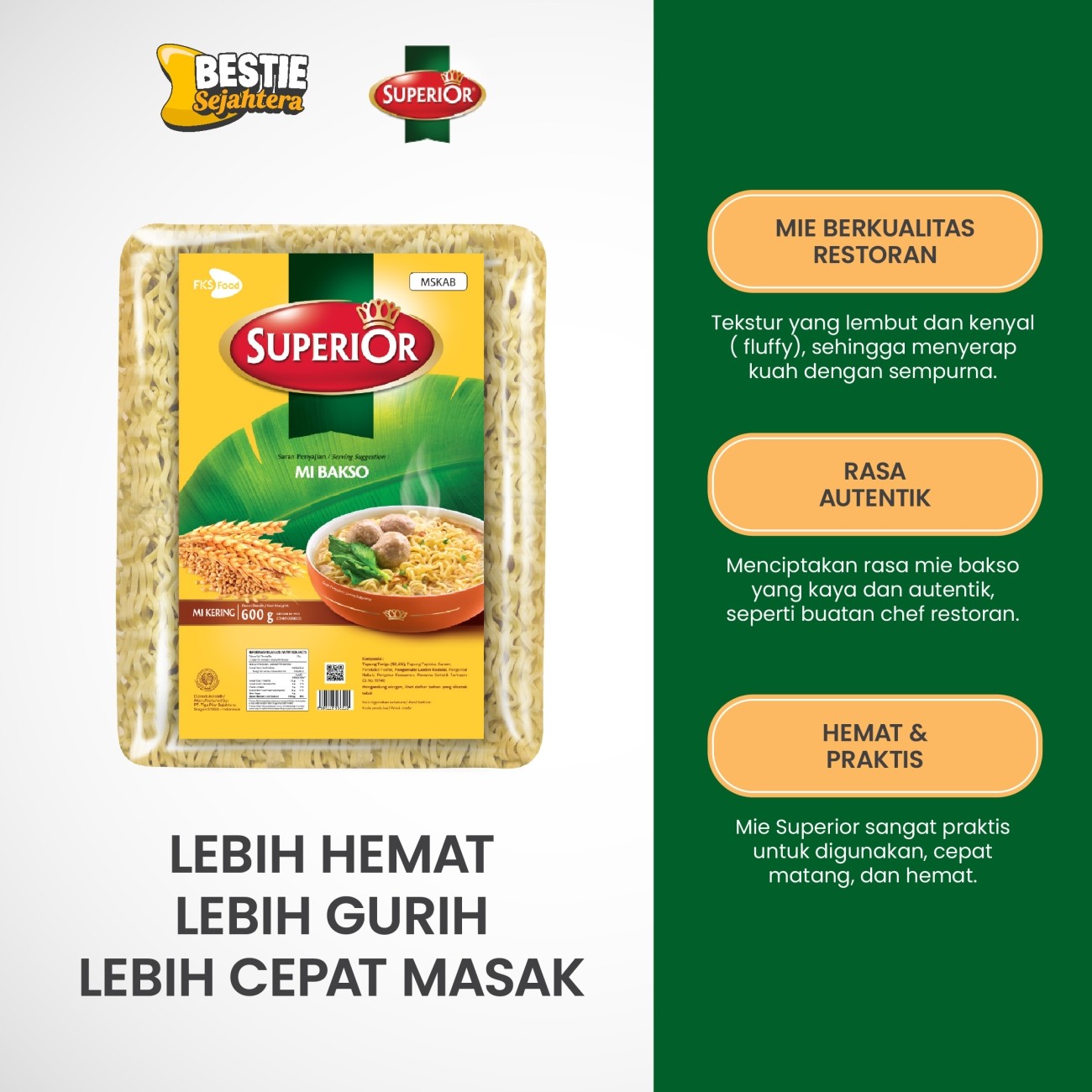 Warung Bestie Paket Bundling - Mi Superior Keriting - Mi Bakso - 12 Keping - 6pcs