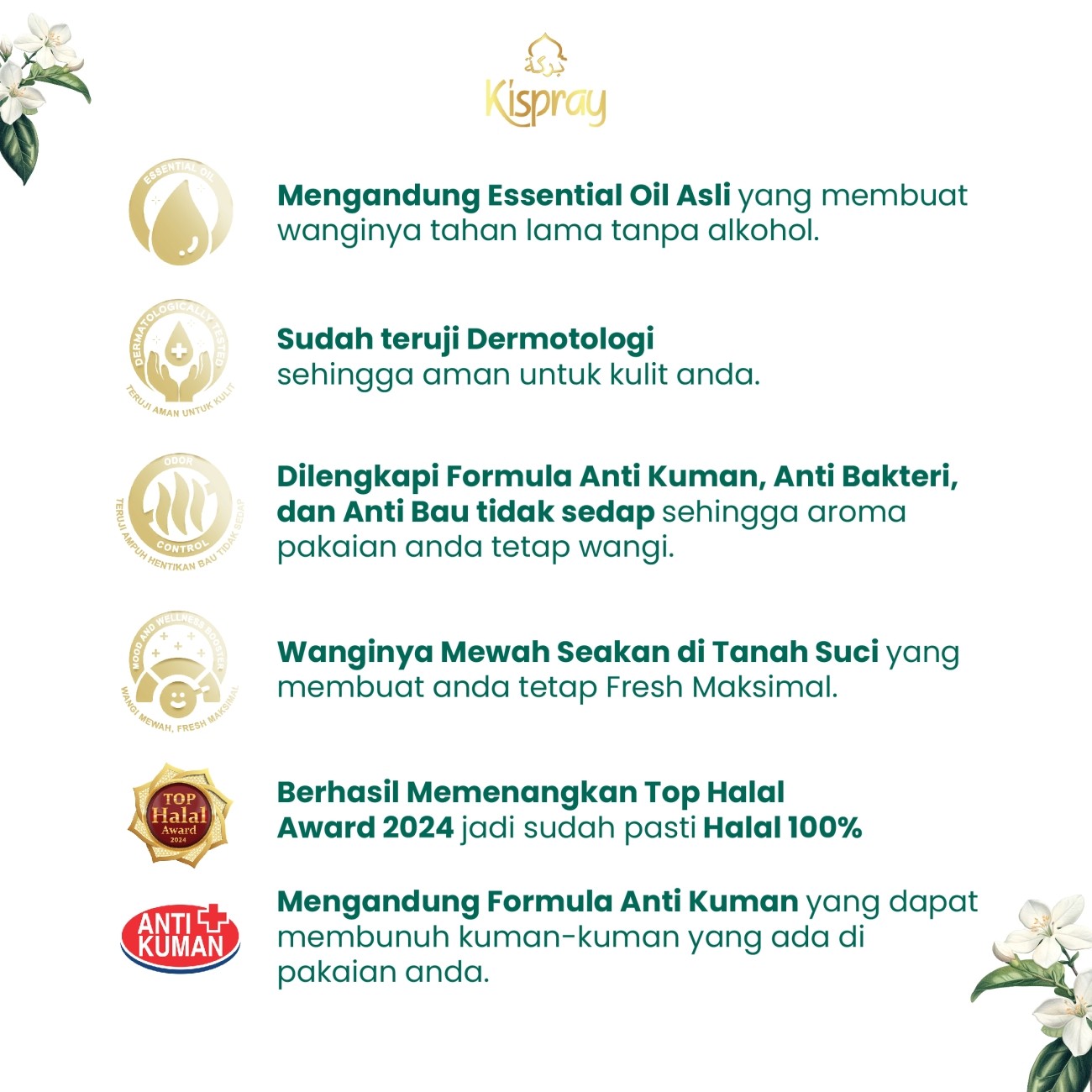 Warung Bestie Kispray Kasturi Suci - Pewangi - Pelicin Pelembut Pakaian  - Halal - Pouch 1 Dus