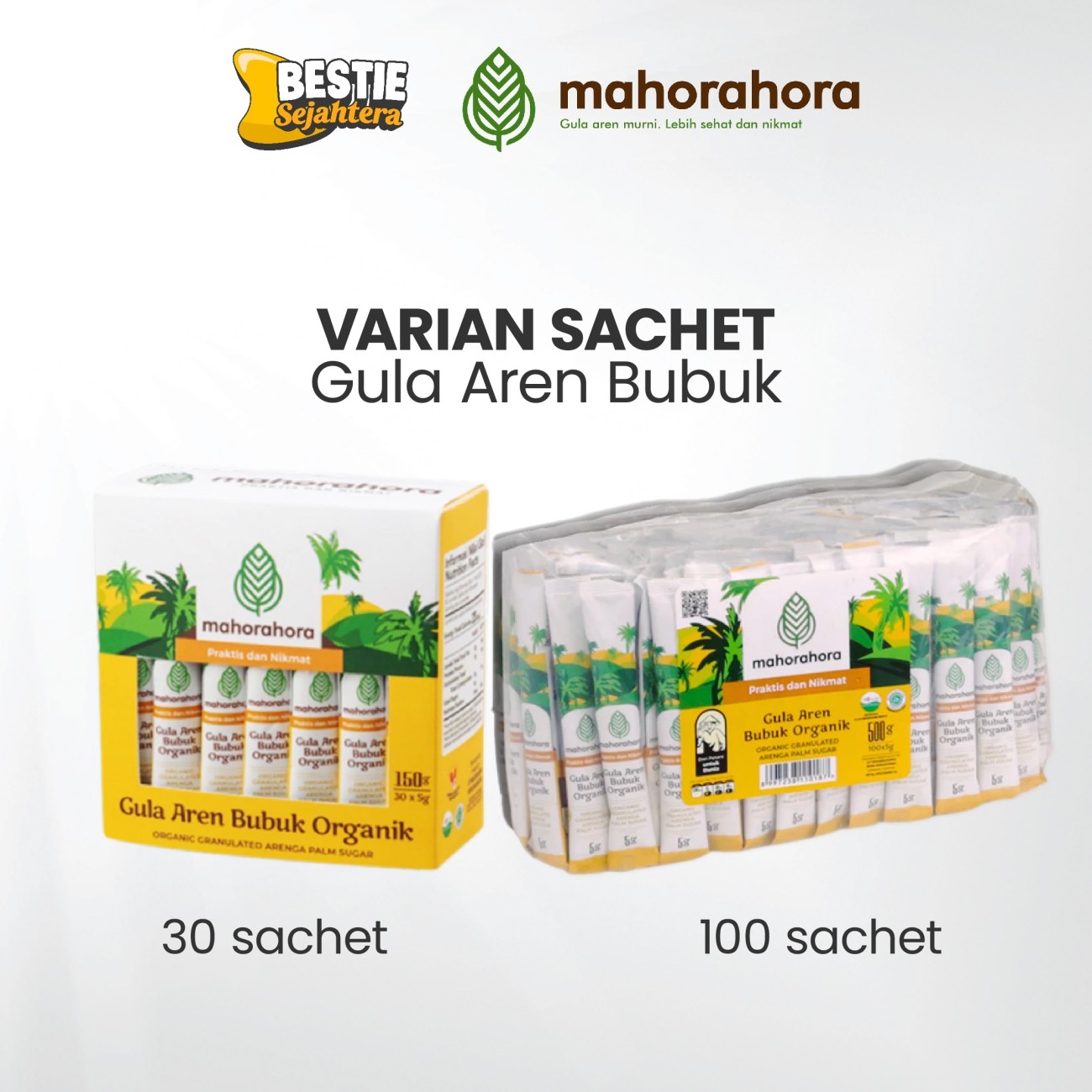 Warung Bestie Mahorahora Gula Aren Bubuk Organik – Gula Sehat Rendah Gula Darah & Halal – 5 gr – 100 Sachet