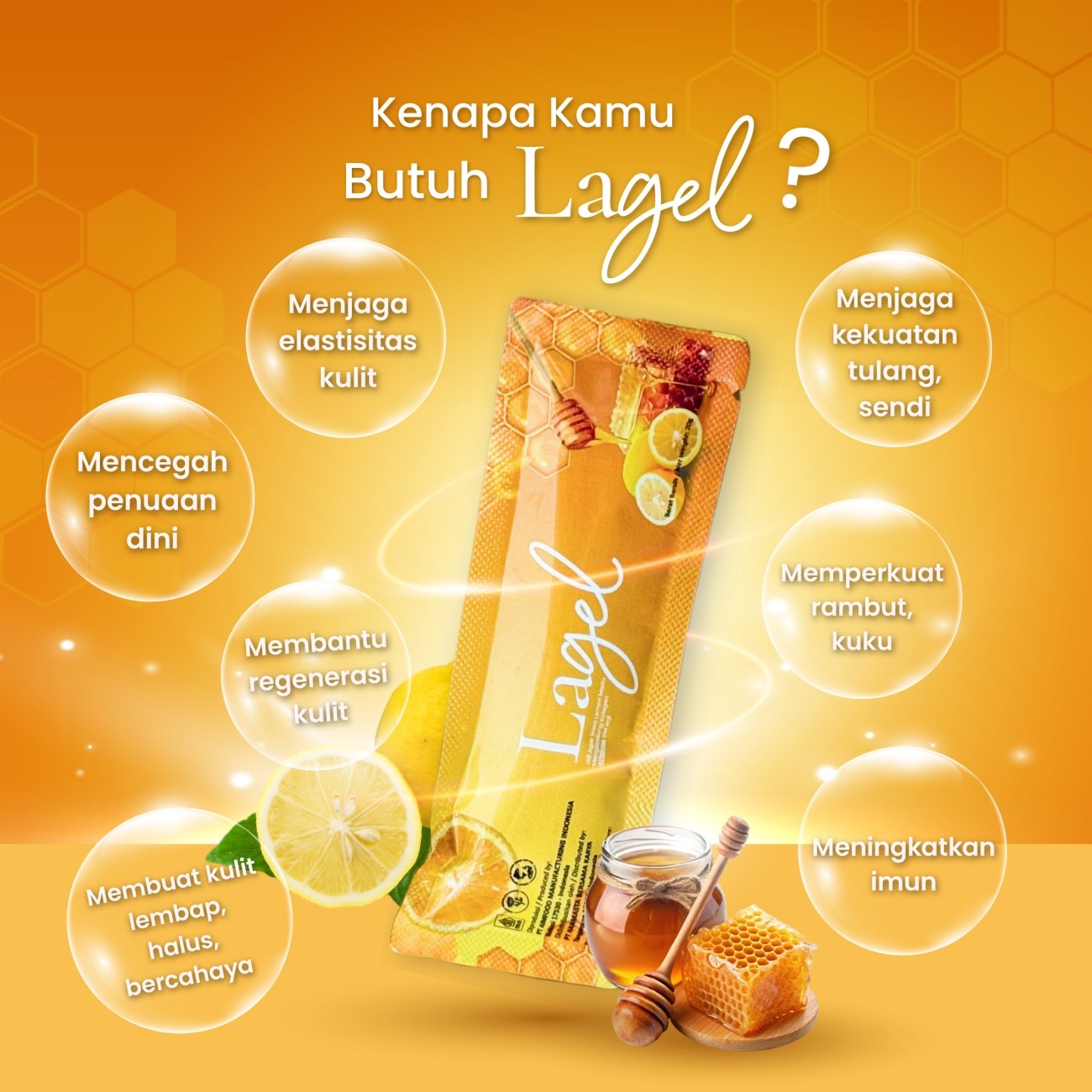 Warung Bestie Lagel - Collagen Jelly / Jeli Kolagen Rasa Lemon & Madu untuk Kulit Cerah Glowing Maksimal - 20 gr -