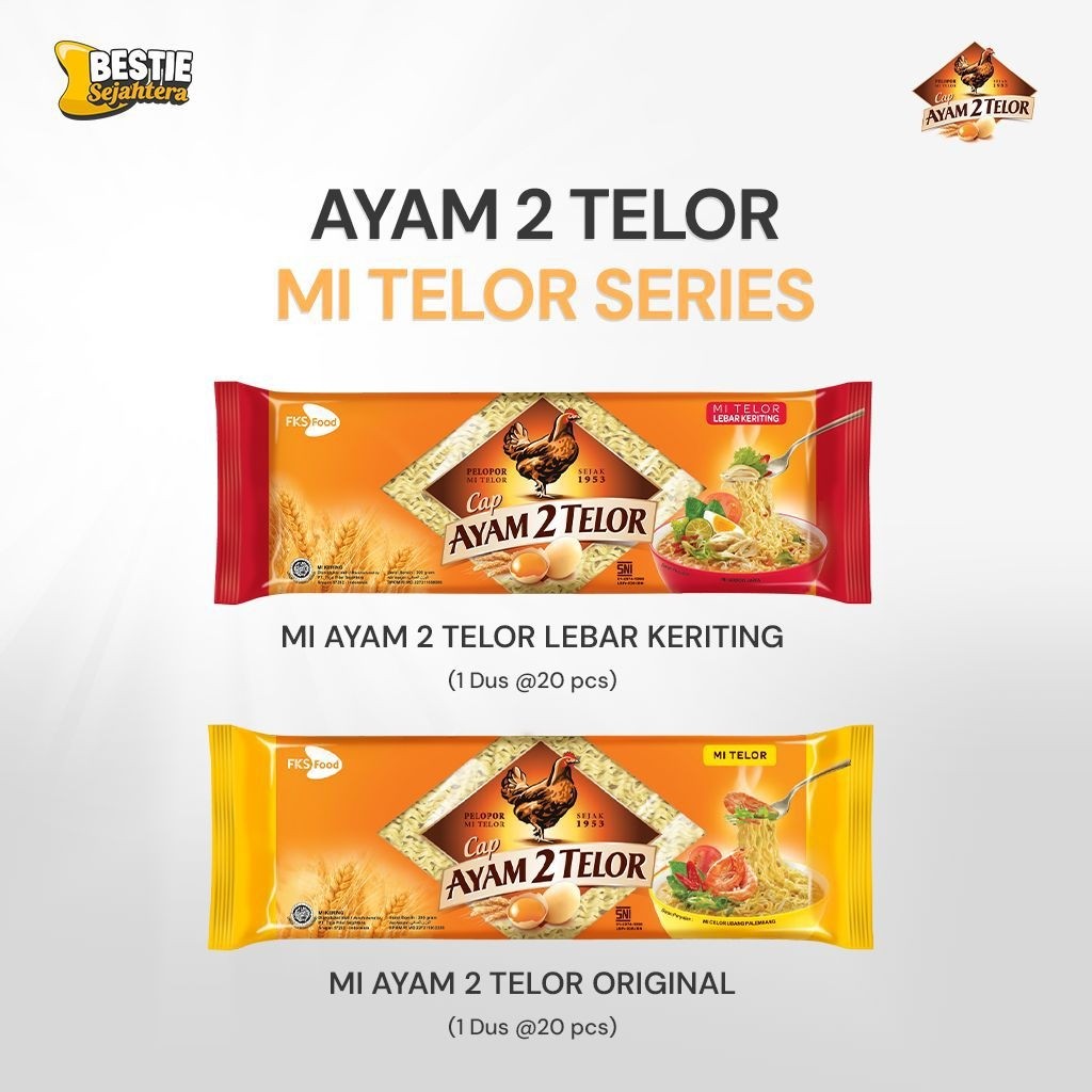 Warung Bestie Mi Cap Ayam 2 Telor - Lebar Keriting - 1 karton - 20 Pcs - 200gr