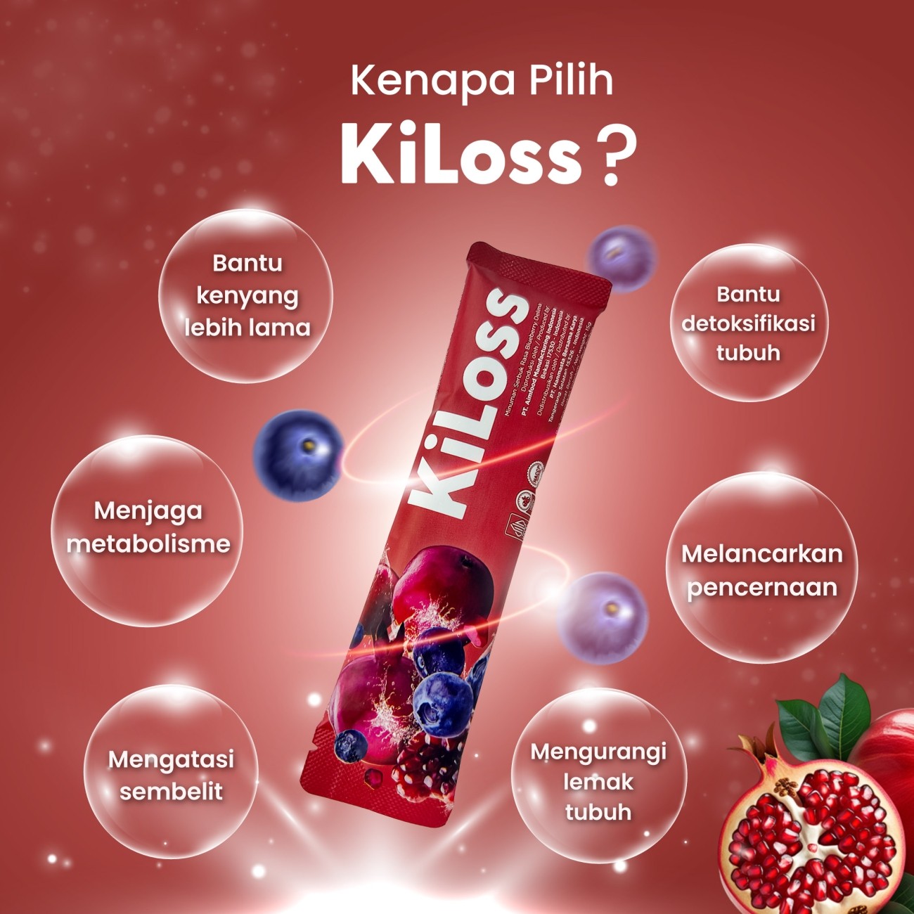 Warung Bestie KiLoss Fiber -  Rasa Blueberry Delima - Minuman Sehat Pendamping Diet Jadi Mudah - 15 gr - 5 Sachet