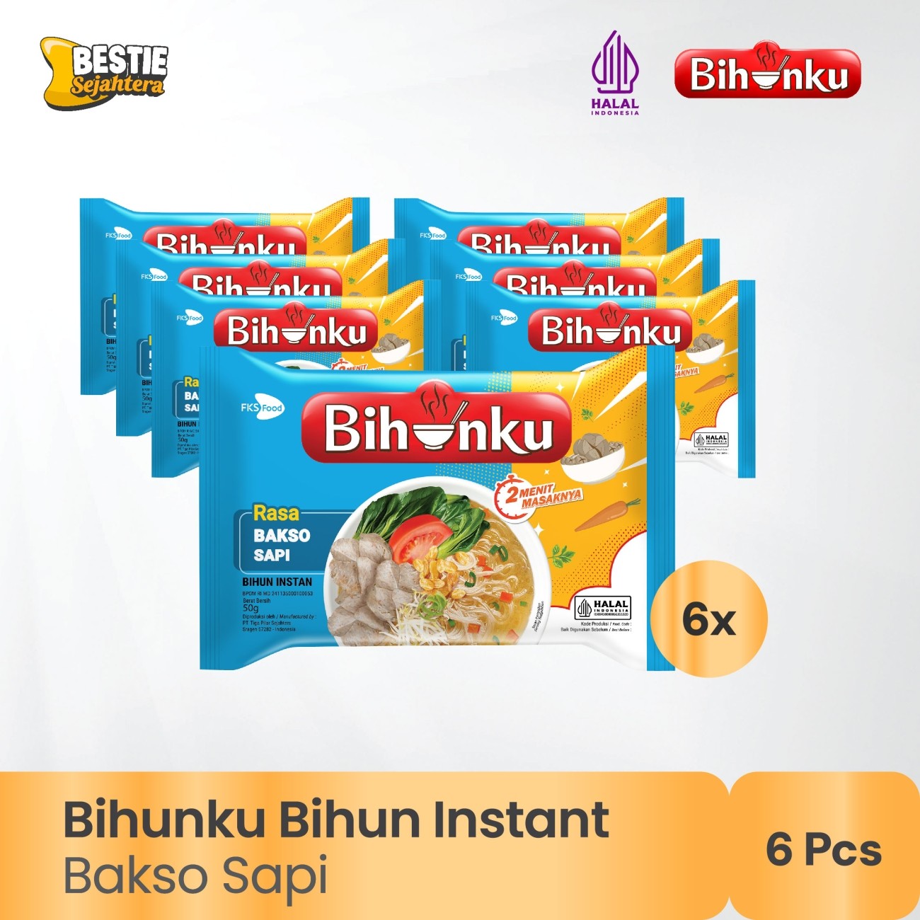 Warung Bestie Paket Bundling - Bihunku Instan - Bakso Sapi- 50gr - 6pcs