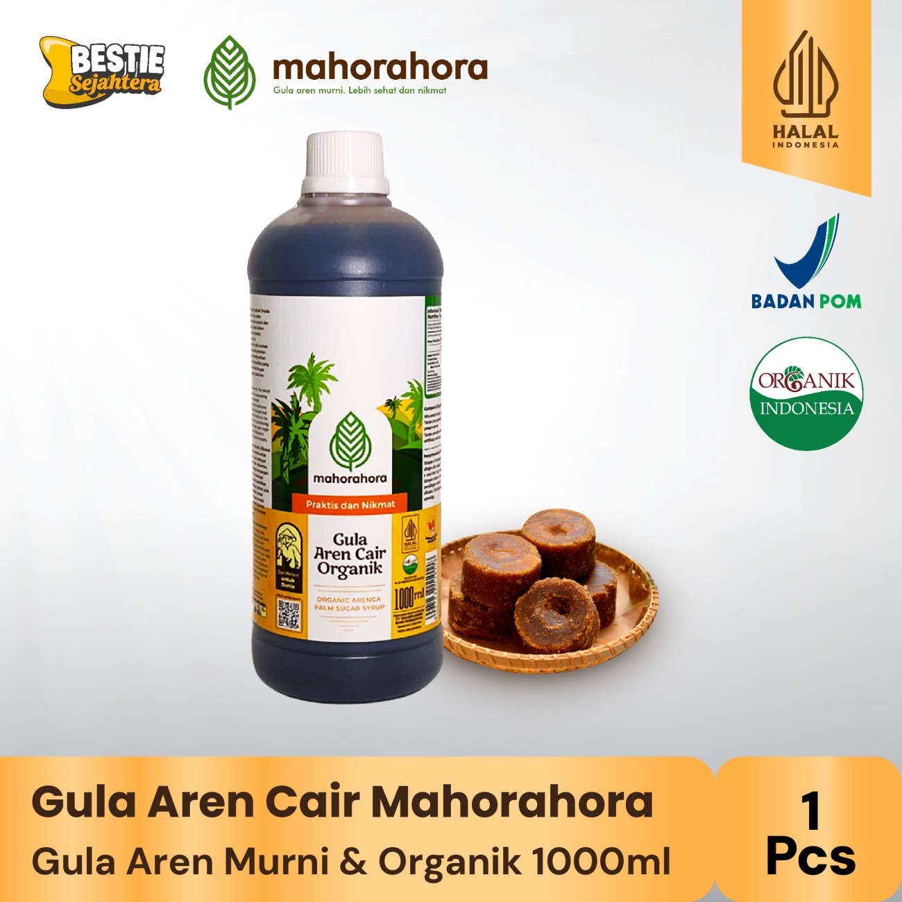 Warung Bestie Mahorahora - Gula Aren Cair  - Halal - 1 Liter - 1 Botol