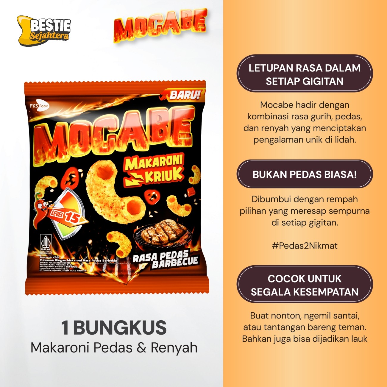 Warung Bestie Mocabe - Barbecue - Small Pack - 1 Karton (6 renceng) - 60 Pcs - 24gr