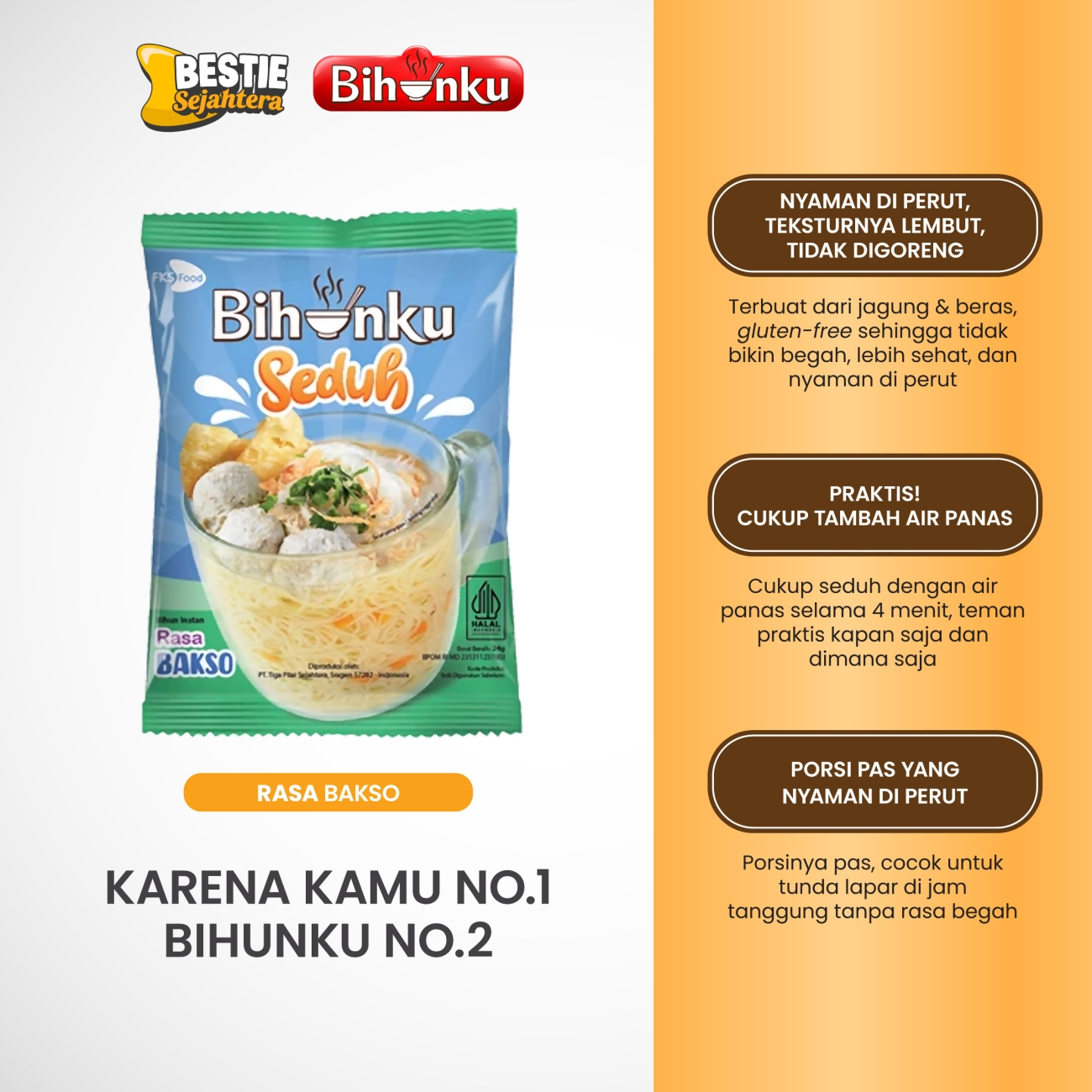 Warung Bestie Paket 1 Karton - Bihunku Seduh Bakso 120 pcs - 24 gr