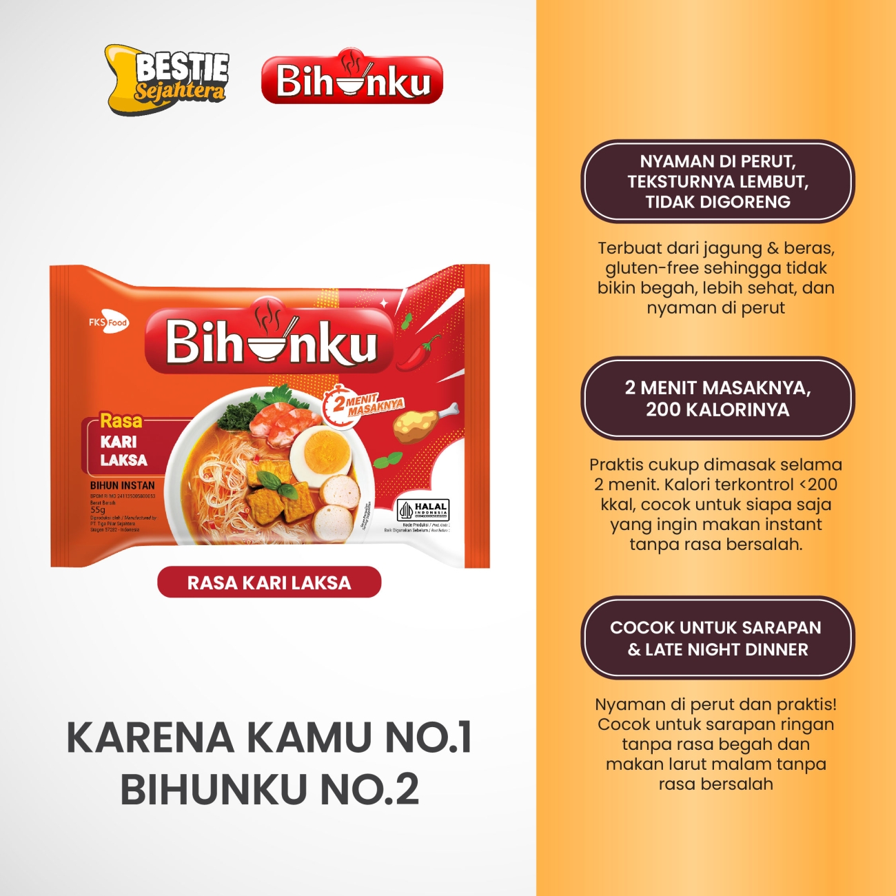 Warung Bestie Bihunku Instant Kari Laksa - 1 Karton - 40 Pcs - 55gr