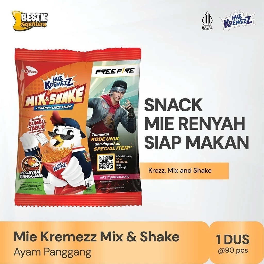 Warung Bestie Mie Kremezz Mix & Shake - Ayam Panggang - Medium Pack - 16 gr